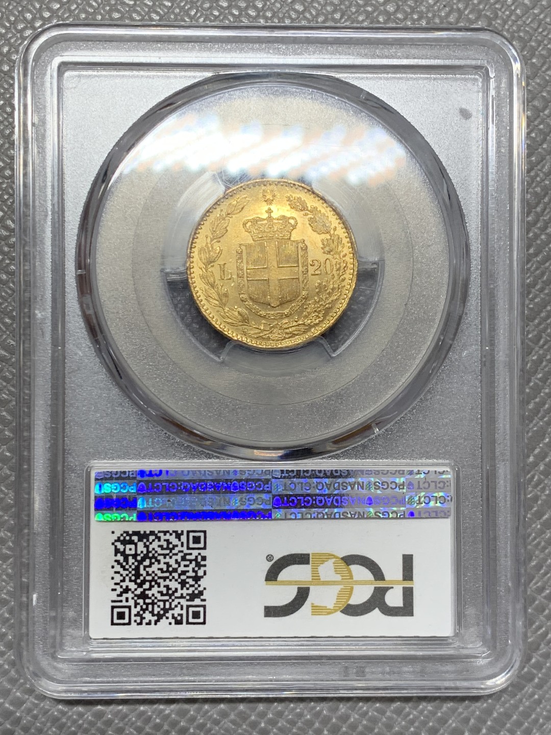 《竞宝斋》第141场-周日，周一 2场 (全场包邮) PCGS MS62 意大利 1882年 金币翁贝托一世20里拉 金币 标准重量6.45克 车轮转光 地板丝滑镜面感强