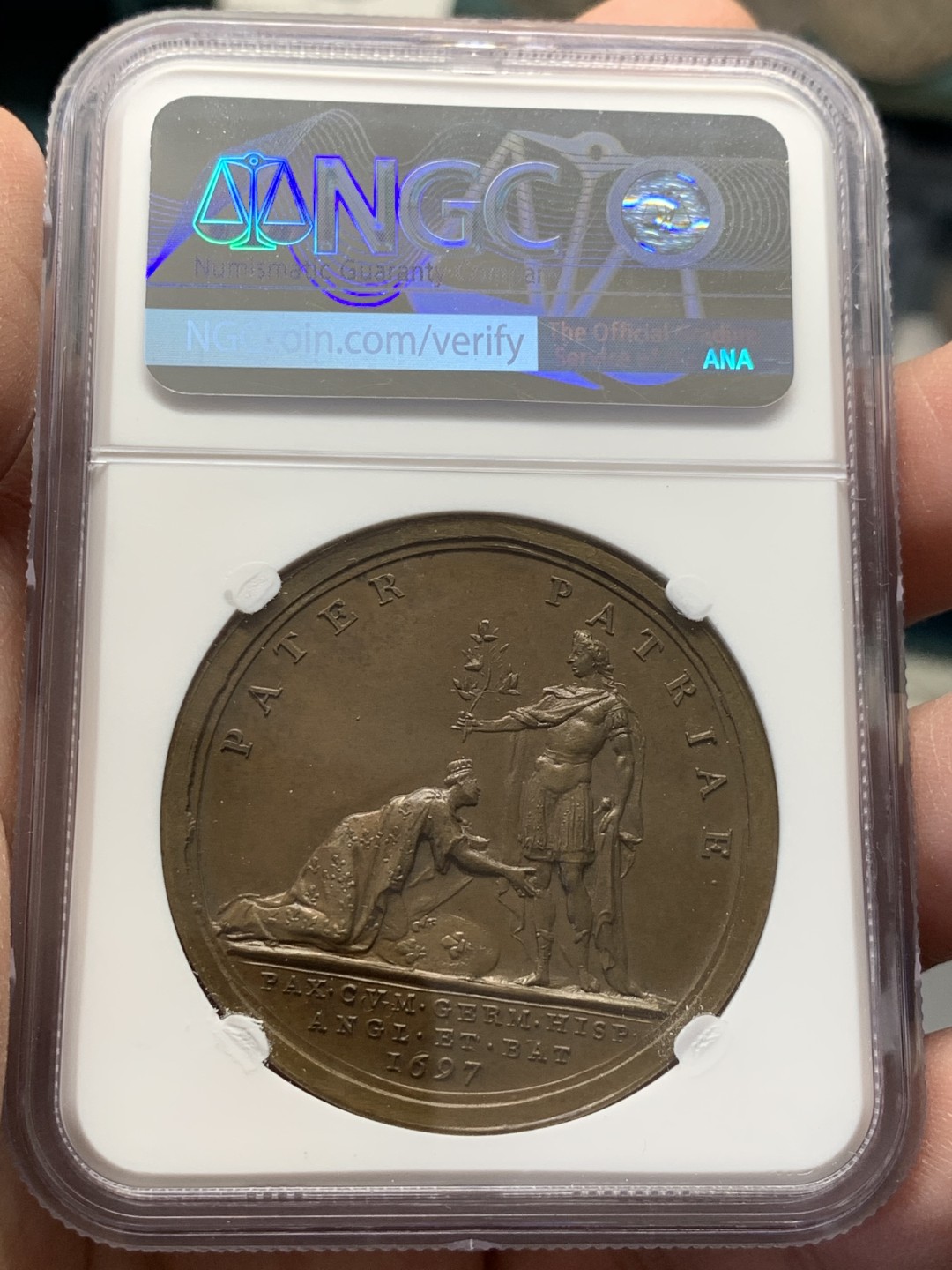 《竞宝斋》第141场-周日，周一 2场 (全场包邮) NGC MS64 法国 1697 雷斯维克 胜利纪念 铜章