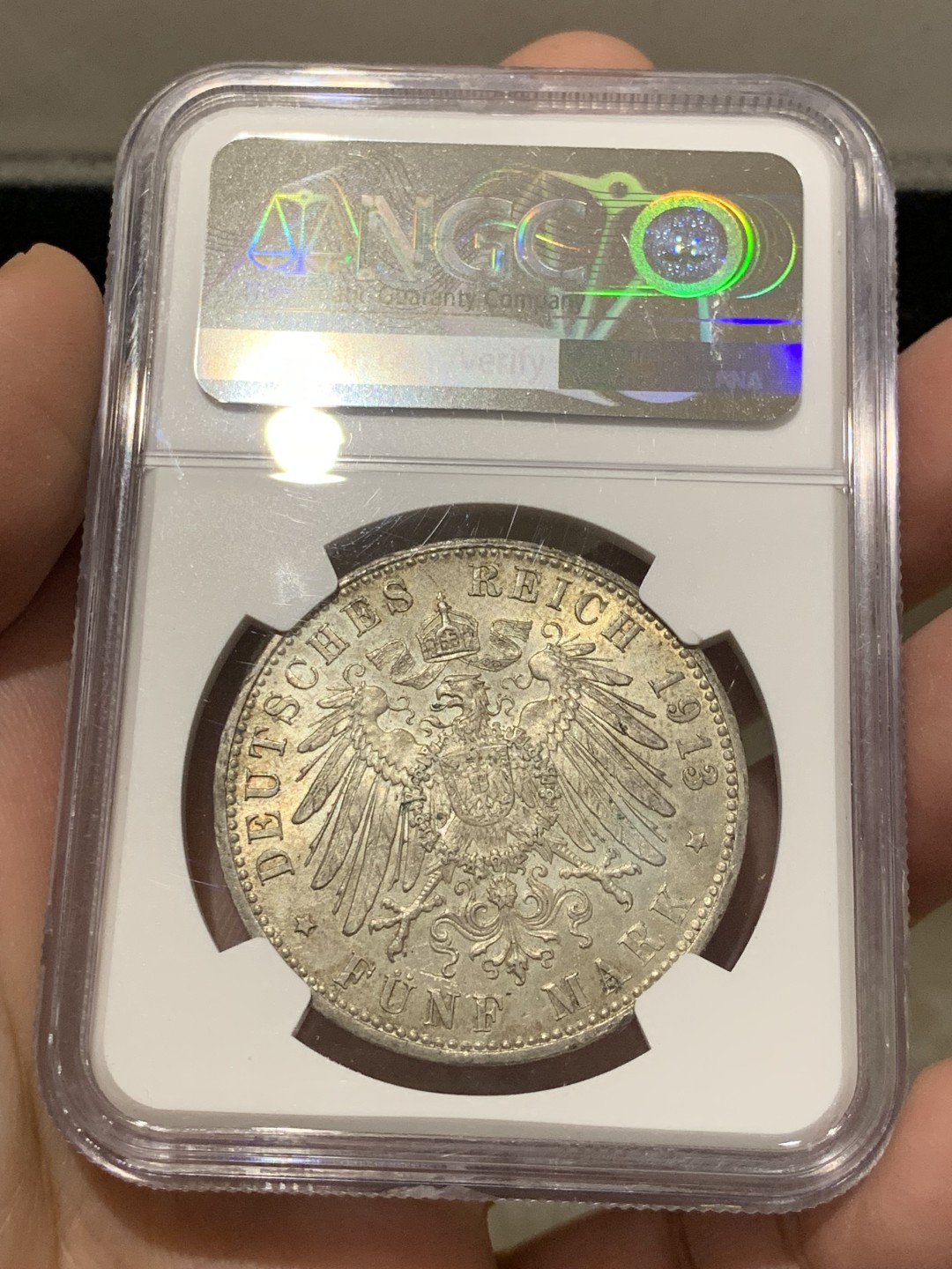 《竞宝斋》第141场-周日，周一 2场 (全场包邮) NGC MS-62 德国巴伐利亚 1913年 奥托流通版5马克 少见好品 严评