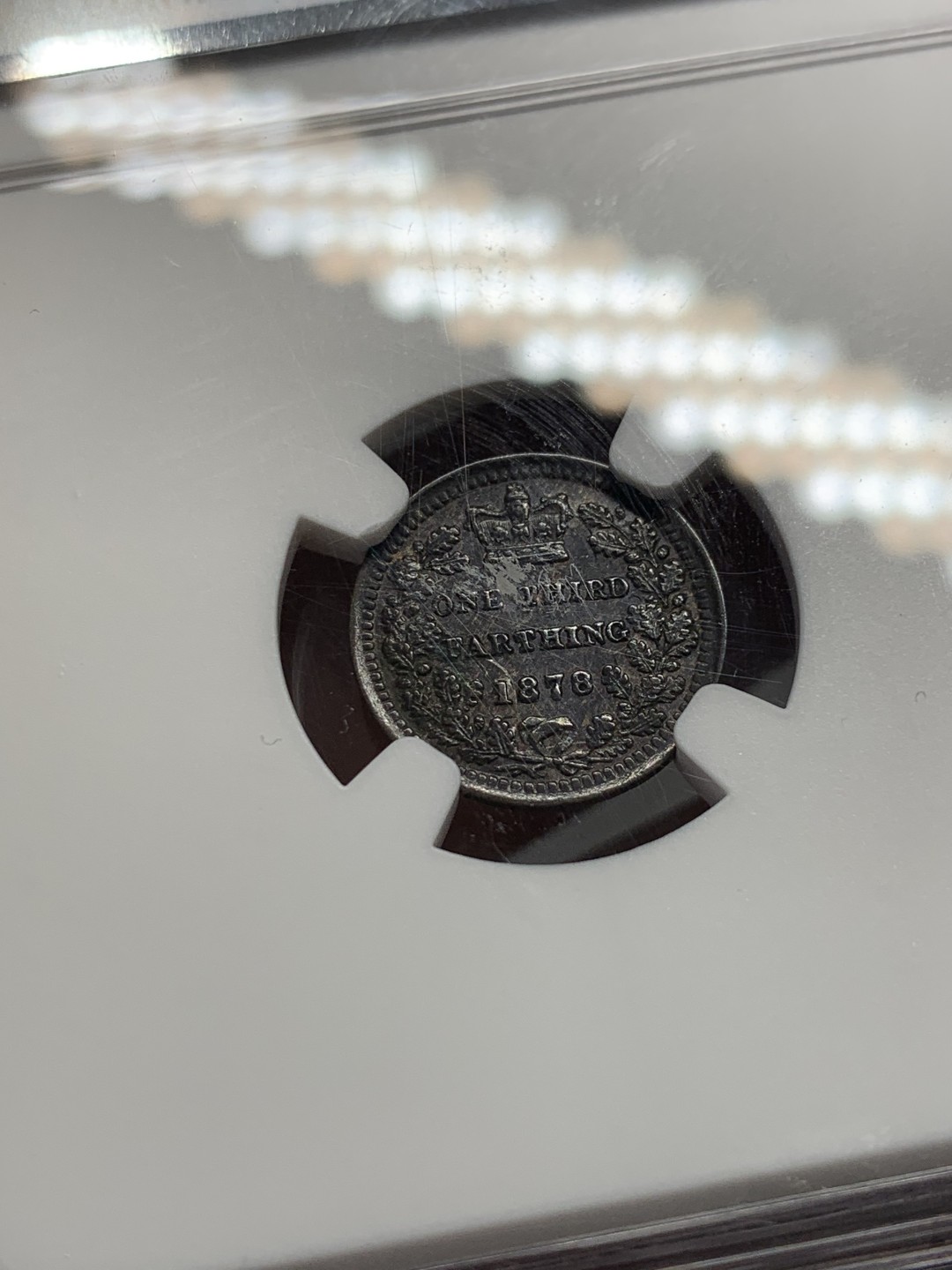 《竞宝斋》第141场-周日，周一 2场 (全场包邮) NGC-UNC 英国1878年 维多利亚女王 1/3F铜币 早期青年头很难见到这样的品相 没有出分有点可惜