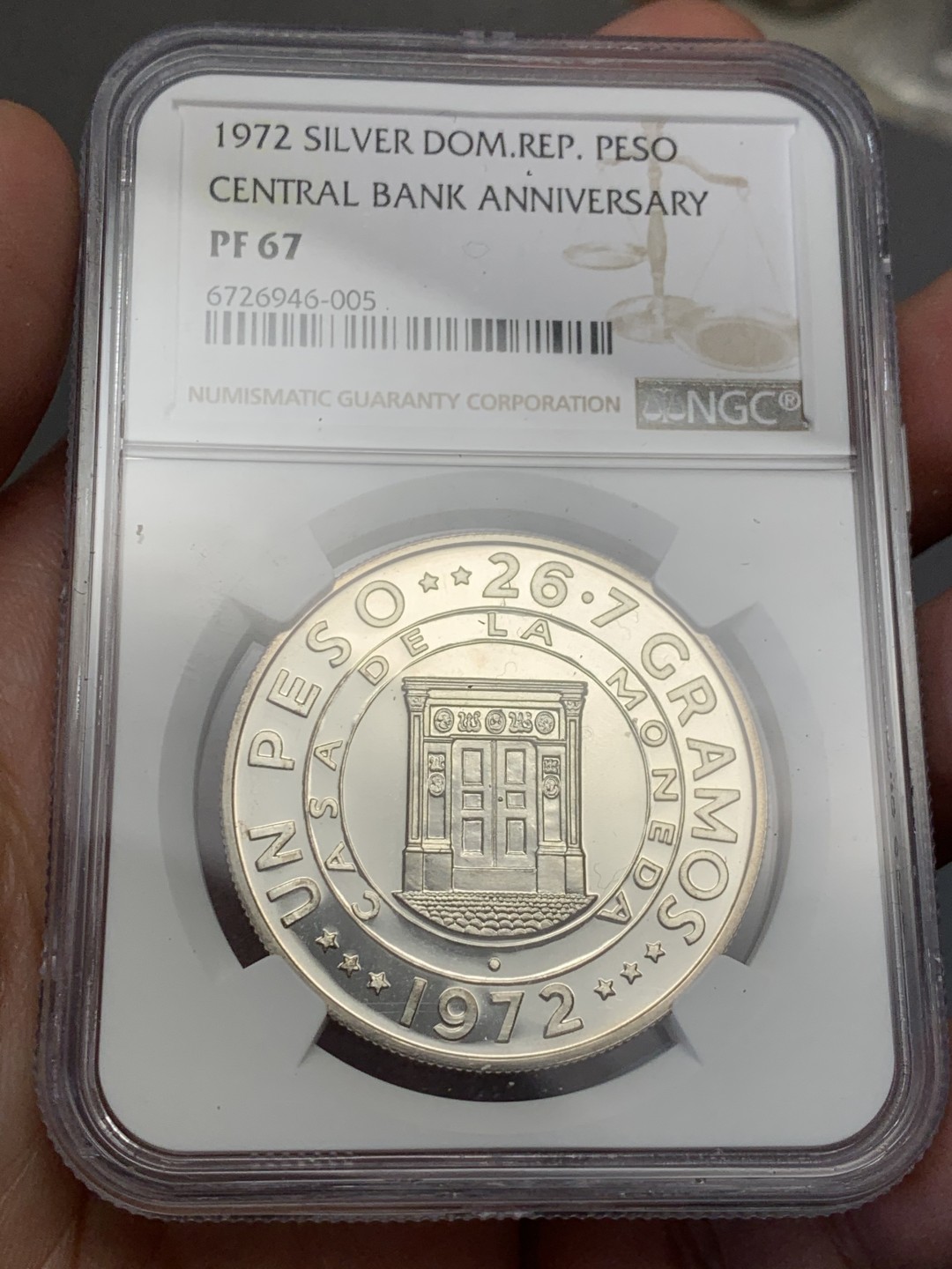 《竞宝斋》第141场-周日，周一 2场 (全场包邮) NGC PF67 南美大银  精制 多米尼加1972年1比索大银币