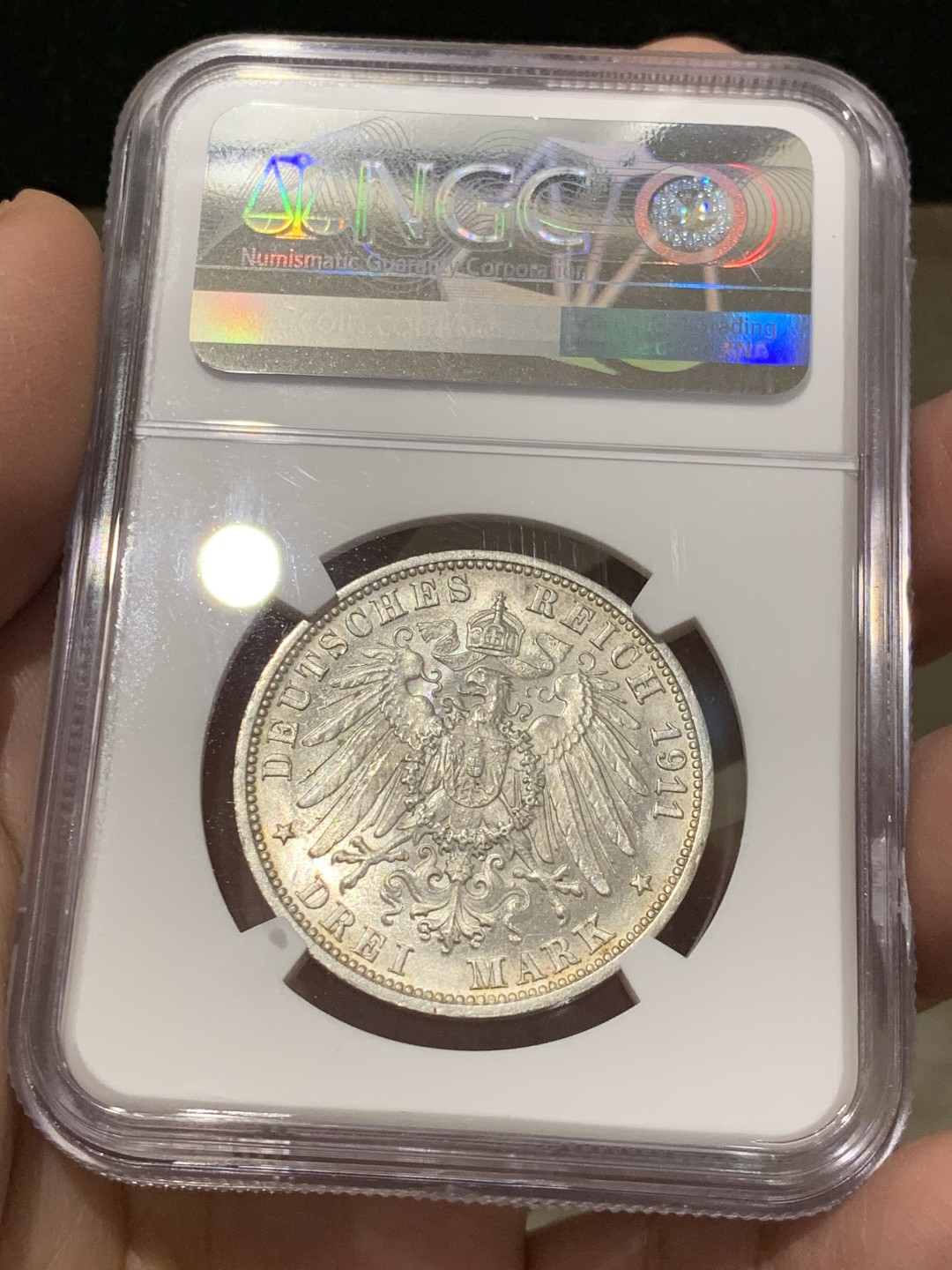 《竞宝斋》第141场-周日，周一 2场 (全场包邮) NGC-MS64 德国 1911年 3马克 银币 符腾堡 金婚纪念银币 光泽迷人 高分难得 底板细节都完美无瑕