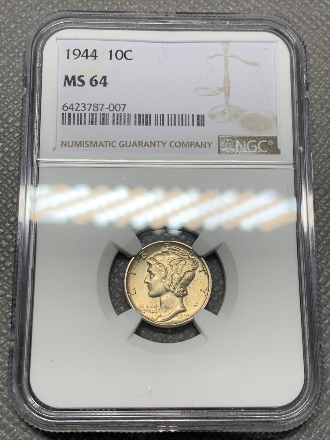 《竞宝斋》第141场-周日，周一 2场 (全场包邮) NGC-MS64 美国1944年 小飞侠10分银币 顶级好品