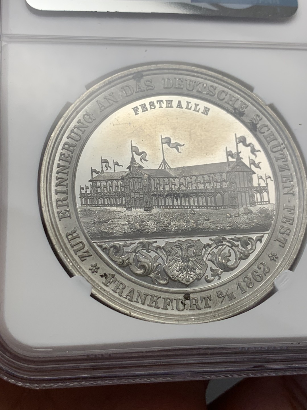 《竞宝斋》第141场-周日，周一 2场 (全场包邮) NGC UNC 德国 1862 法兰克福 射击节合金纪念章