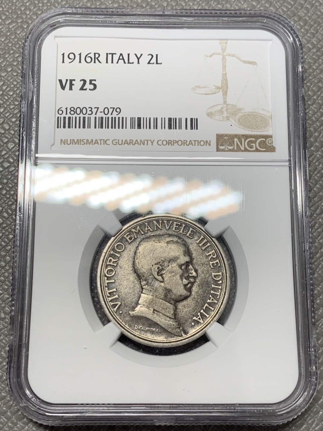 《竞宝斋》第141场-周日，周一 2场 (全场包邮) NGC-VF25 1916意大利伊曼纽尔三世2里拉 马车银币