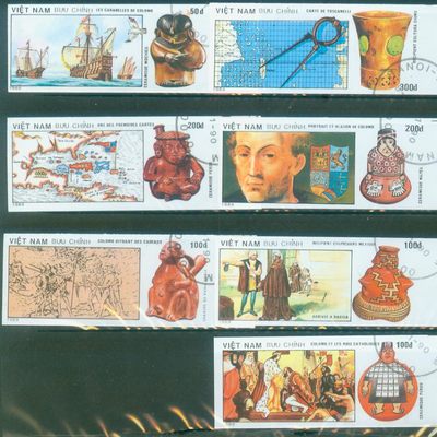 越南 1990年 发现美洲大陆500年 哥伦布 古物7全旧 无齿    - 越南 1990年 发现美洲大陆500年 哥伦布 古物7全旧 无齿   