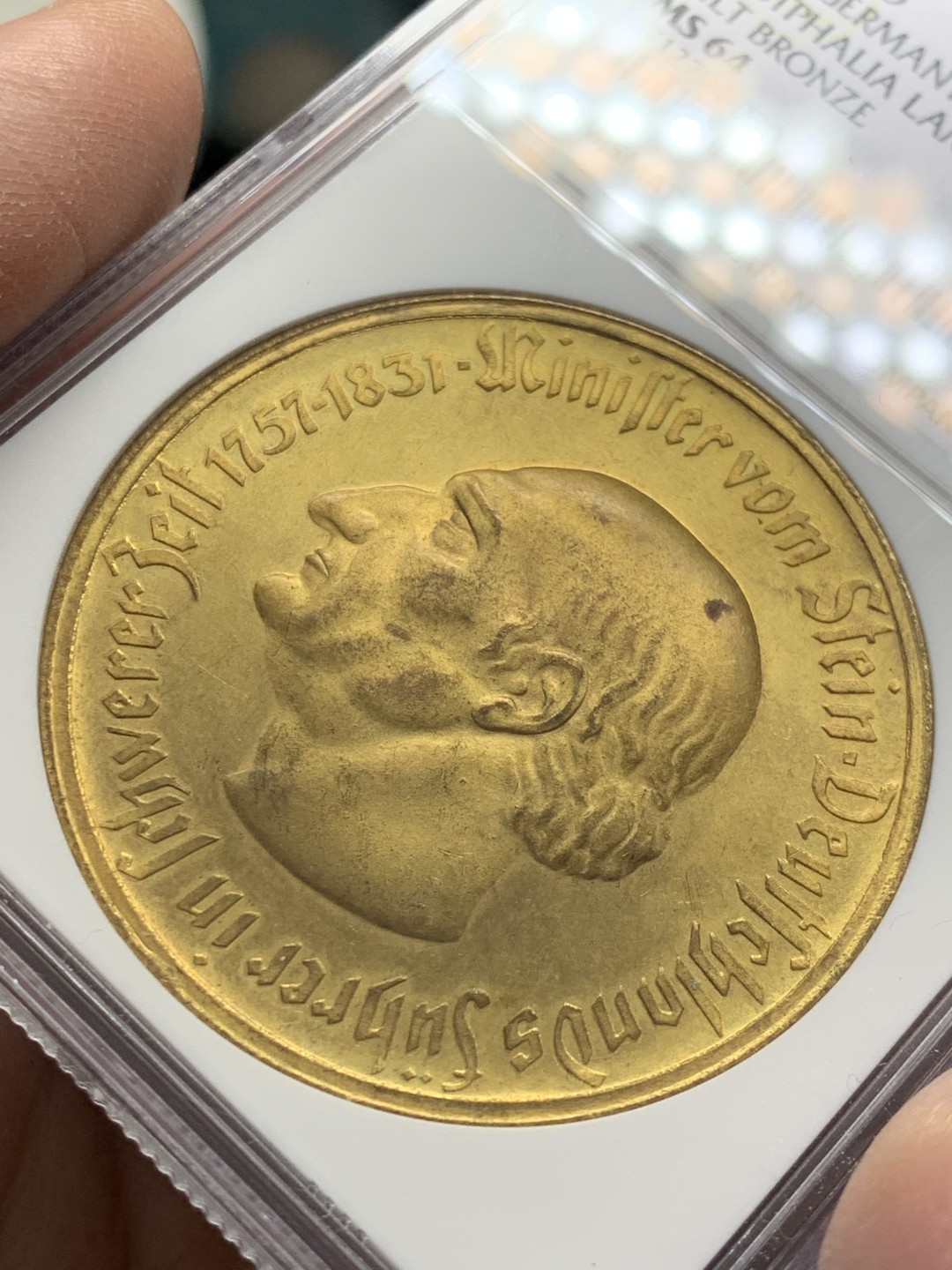 《竞宝斋》第141场-周日，周一 2场 (全场包邮) NGC-MS64 5000万马克！德国威斯特伐利亚1923年5000万马克马币镀金币 厚重压手 金光闪闪