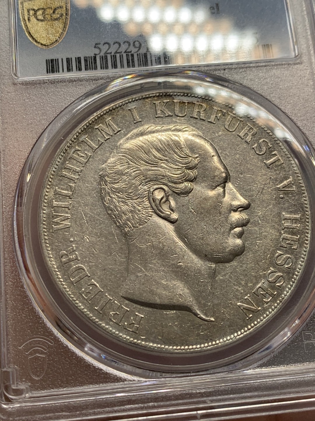 《竞宝斋》第141场-周日，周一 2场 (全场包邮) PCGS AU-50 德国 1855年 黑森卡塞尔  2泰勒大银币 大窗帘  难得