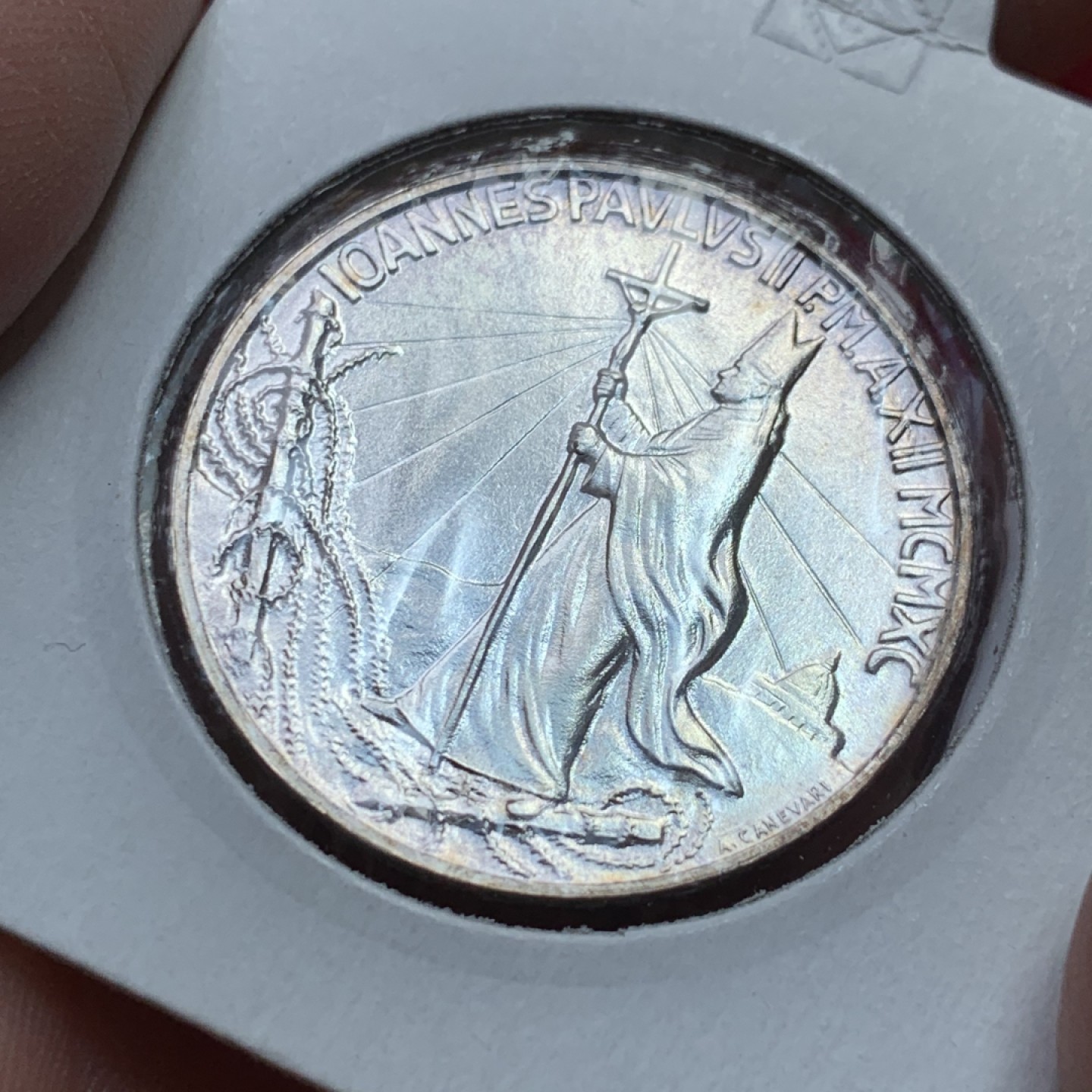 《竞宝斋》第141场-周日，周一 2场 (全场包邮) 梵蒂冈 1990年 教皇 1000里拉 银币 少见品种 状态好