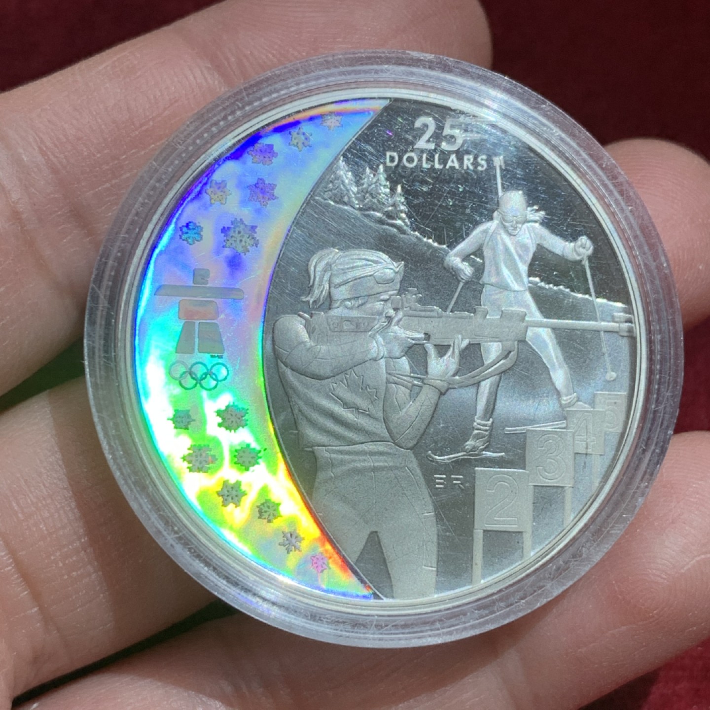 《竞宝斋》第141场-周日，周一 2场 (全场包邮) 加拿大 2007年温哥华冬奥会25元 幻彩精制 大银币