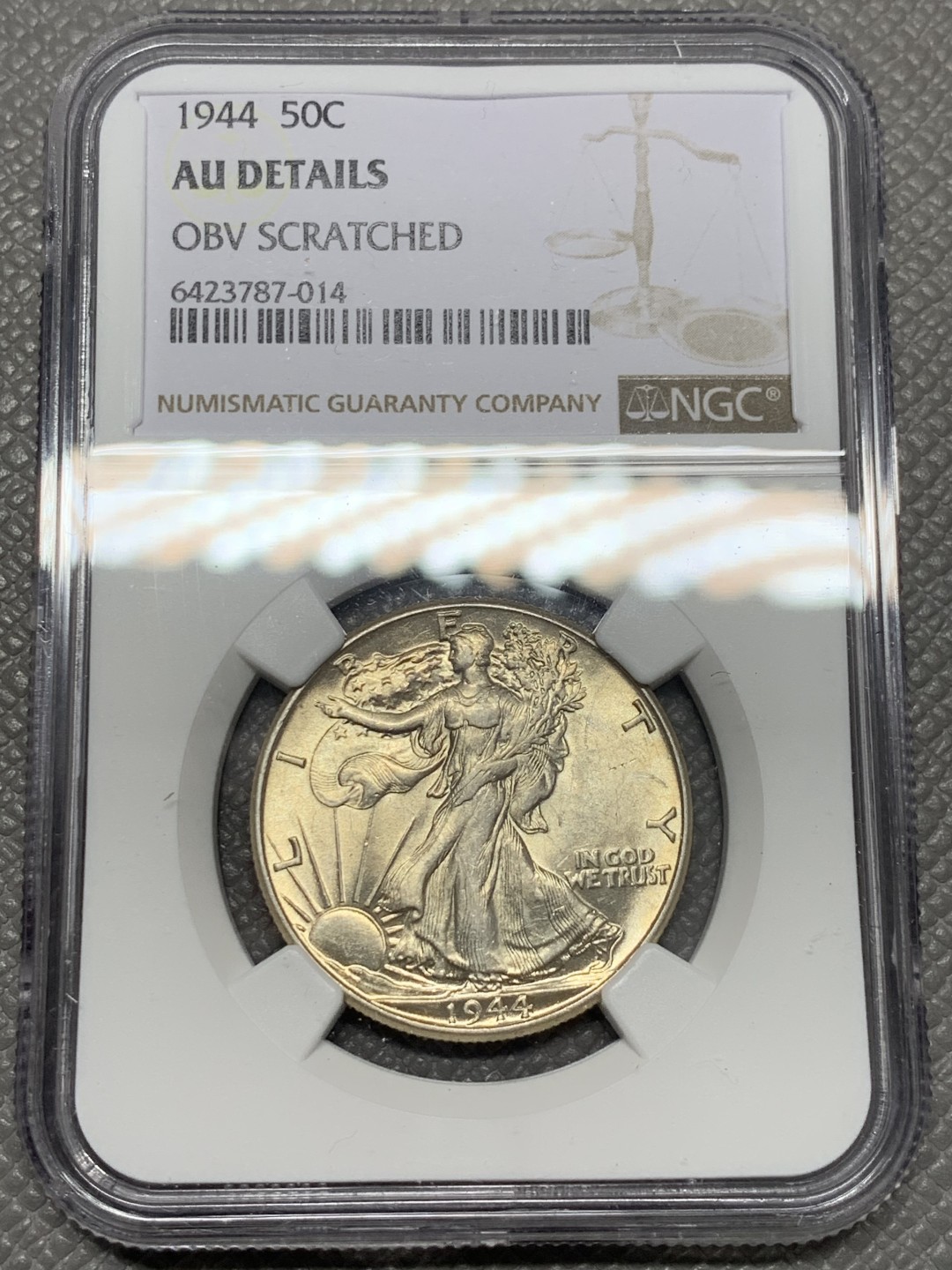 《竞宝斋》第141场-周日，周一 2场 (全场包邮) NGC-AU 美国1944年 行走女神半圆 原光好品 居然没给分