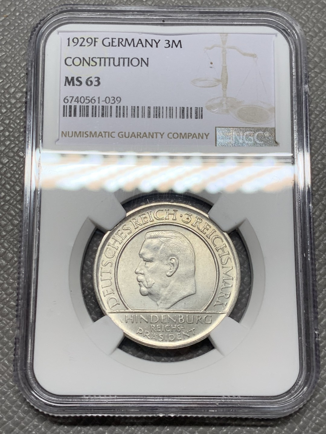 《竞宝斋》第141场-周日，周一 2场 (全场包邮) NGC-MS63 魏玛德国1929年宪法十周年3马克纪念银币