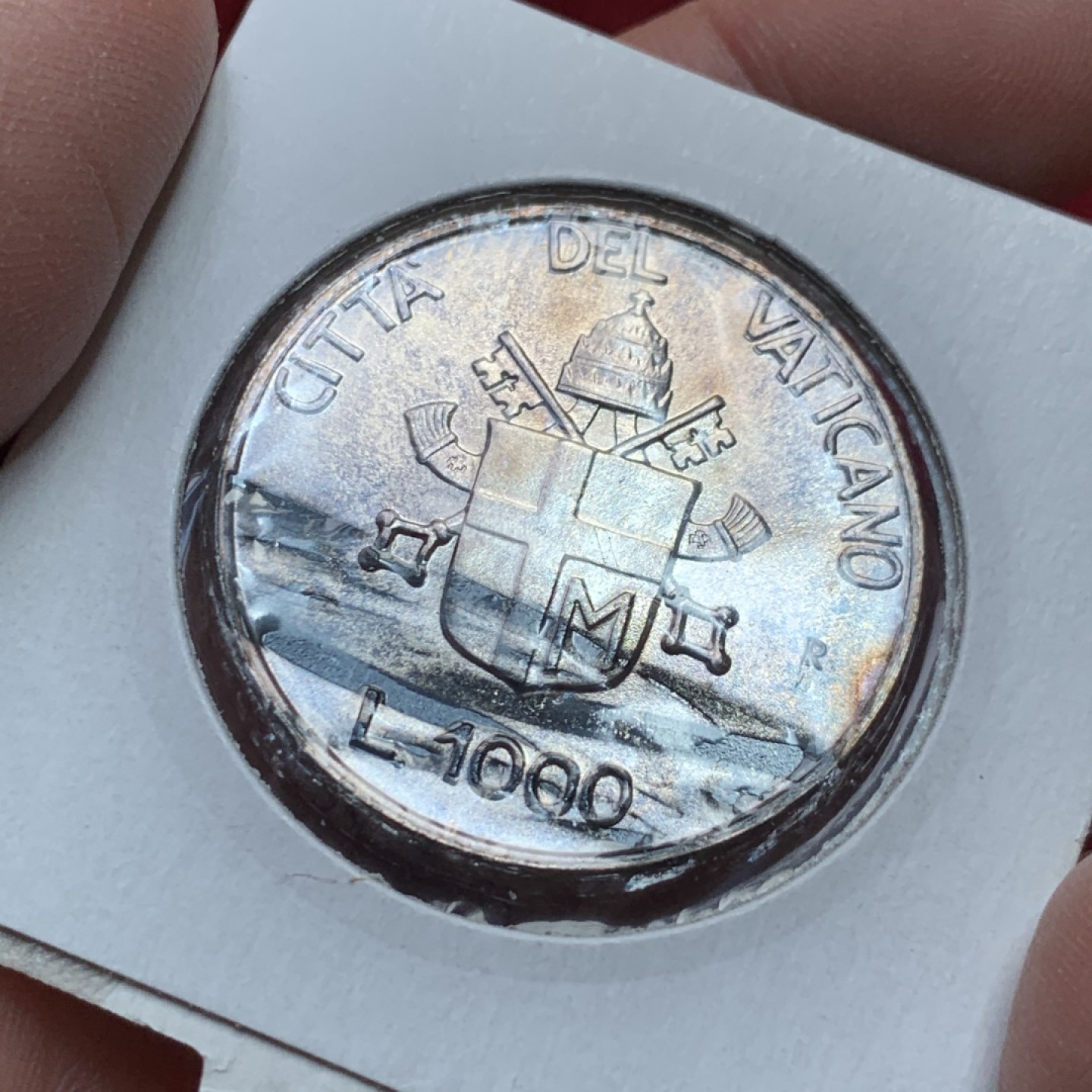 《竞宝斋》第141场-周日，周一 2场 (全场包邮) 梵蒂冈 1990年 教皇 1000里拉 银币 少见品种 状态好