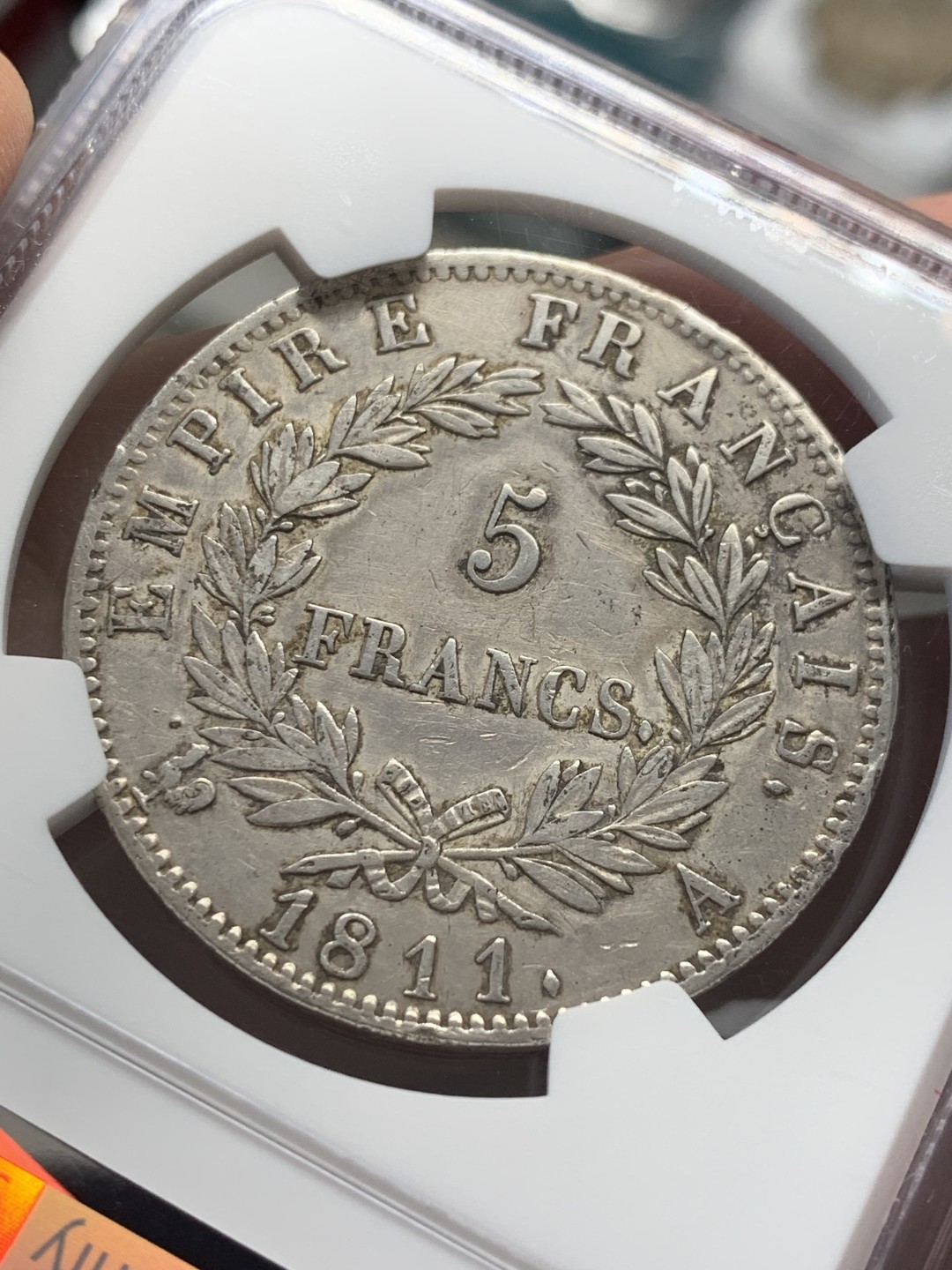 《竞宝斋》第141场-周日，周一 2场 (全场包邮) NGC XF 1811年A法国巴黎厂拿破仑一世5法郎银币 热门品种 品相可以 清洗但磨损不大