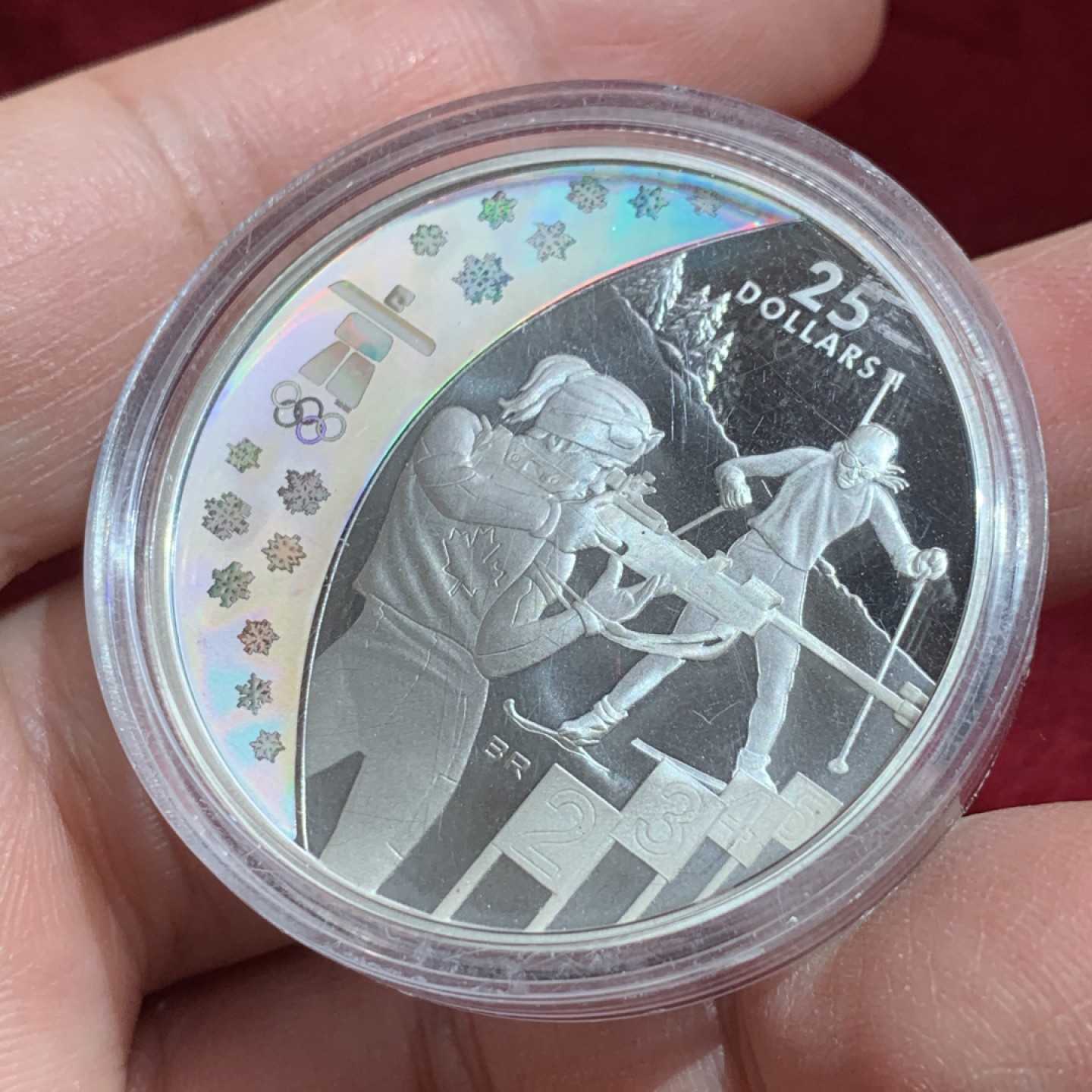 《竞宝斋》第141场-周日，周一 2场 (全场包邮) 加拿大 2007年温哥华冬奥会25元 幻彩精制 大银币