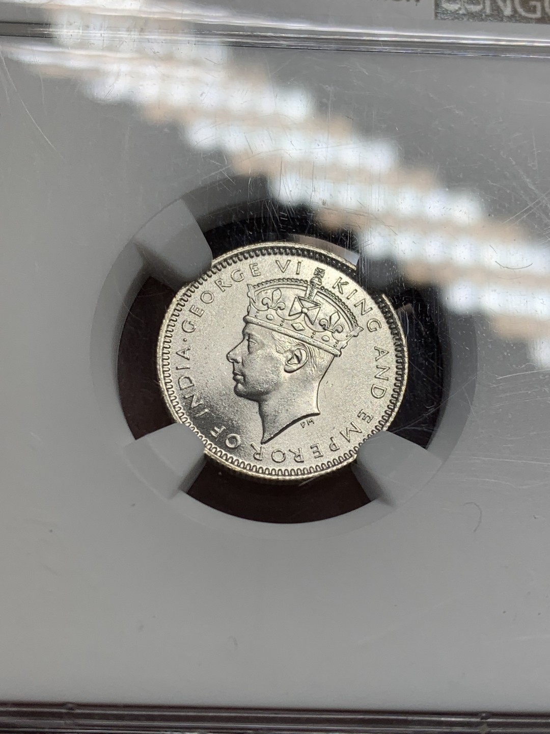 《竞宝斋》第141场-周日，周一 2场 (全场包邮) NGC-MS64 英属马来亚 1941年 10分 乔治六世 银币 原光 难得高分