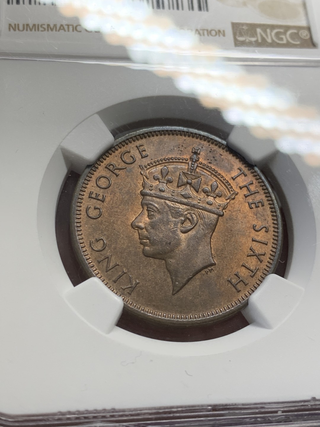 《竞宝斋》第141场-周日，周一 2场 (全场包邮) NGC MS64RB 塞舌尔1948年乔治六世5分铜币