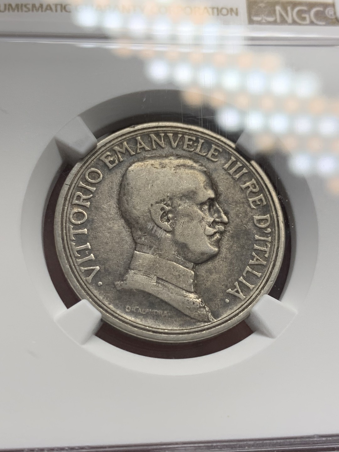 《竞宝斋》第141场-周日，周一 2场 (全场包邮) NGC-VF25 1916意大利伊曼纽尔三世2里拉 马车银币