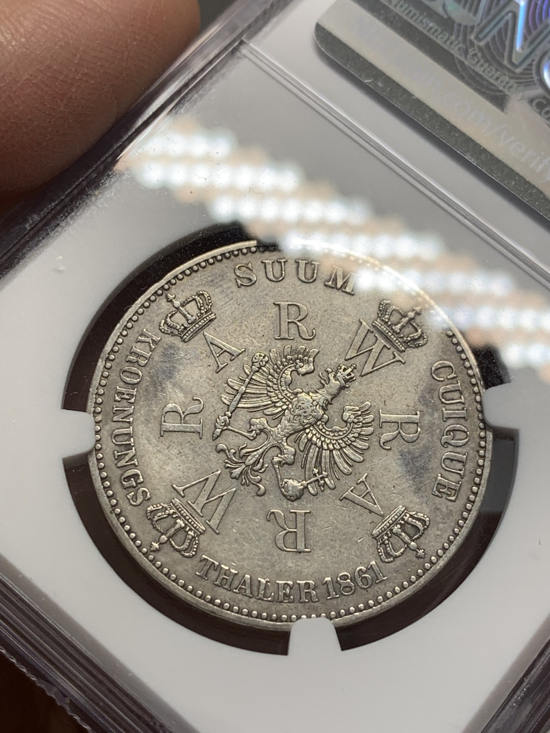 《竞宝斋》第141场-周日，周一 2场 (全场包邮) NGC-AU  德国 1861年 泰勒 银币 普鲁士 威廉一世登基泰勒 细节美