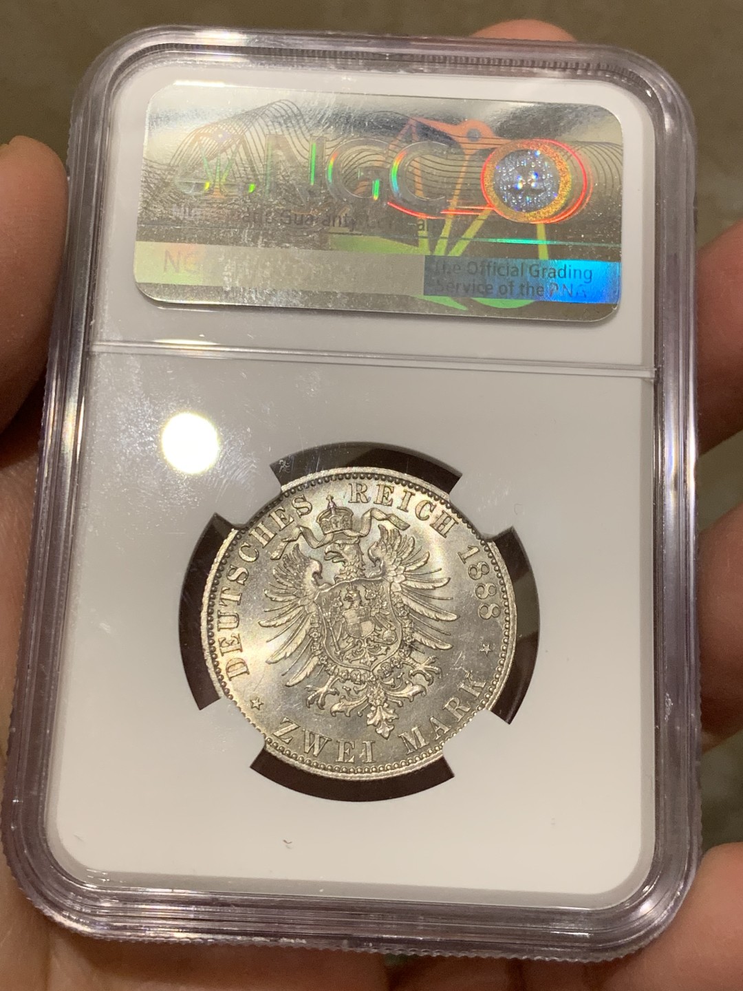 《竞宝斋》第141场-周日，周一 2场 (全场包邮) NGC MS62 德国普鲁士1888年 三皇之年2马克银币 大热品种