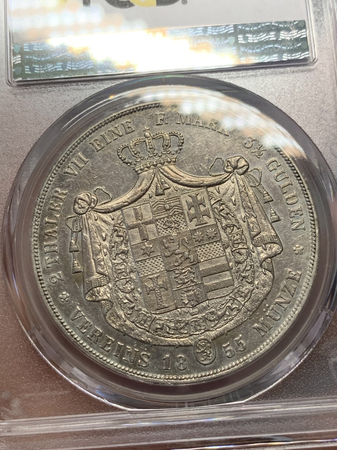 《竞宝斋》第141场-周日，周一 2场 (全场包邮) PCGS AU-50 德国 1855年 黑森卡塞尔  2泰勒大银币 大窗帘  难得
