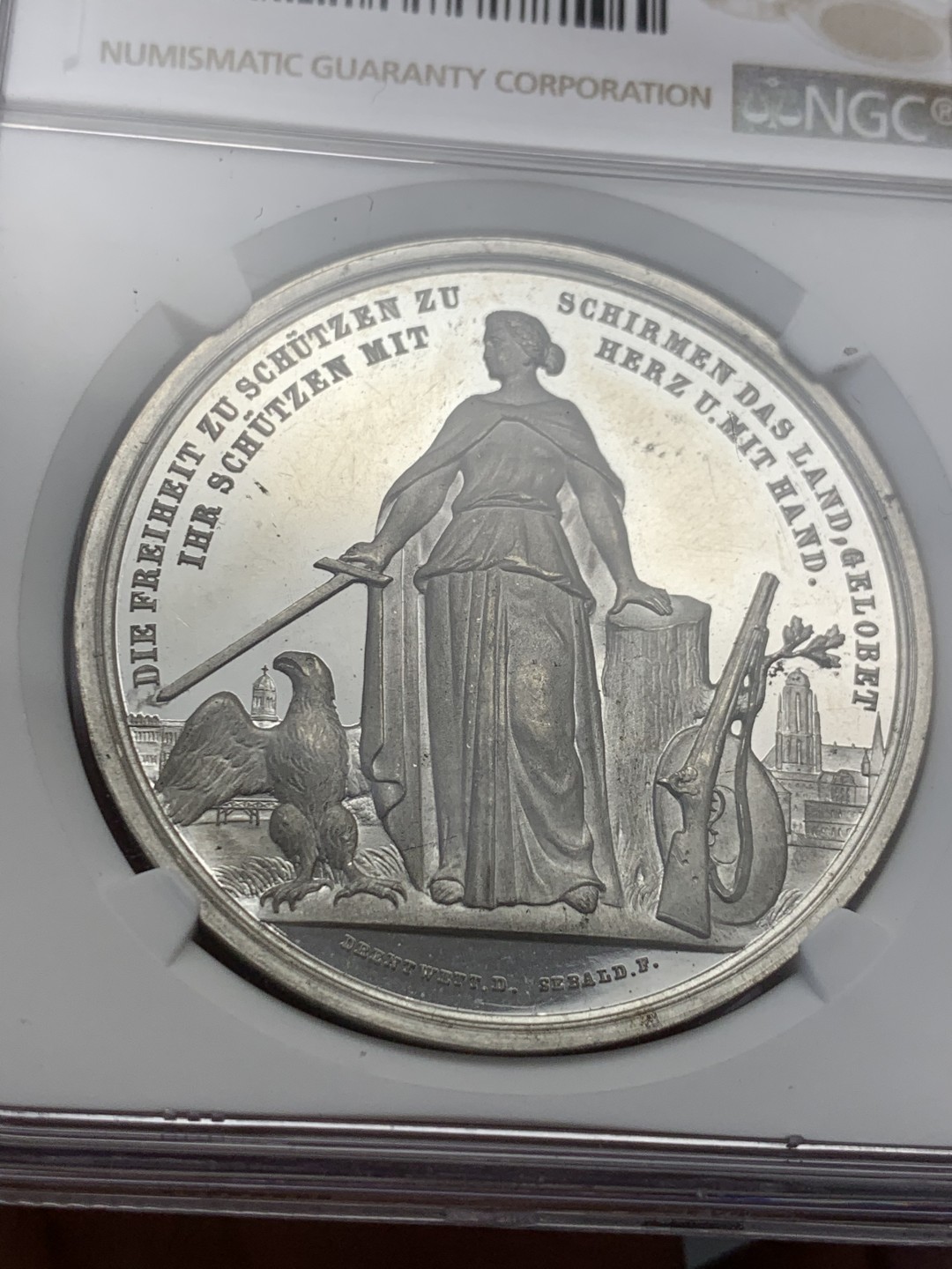 《竞宝斋》第141场-周日，周一 2场 (全场包邮) NGC UNC 德国 1862 法兰克福 射击节合金纪念章