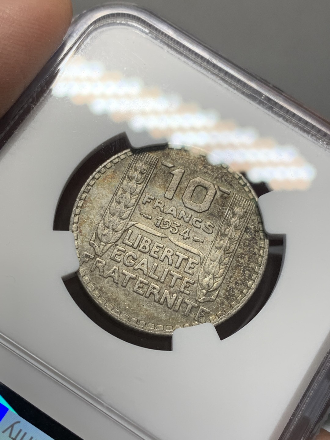 《竞宝斋》第141场-周日，周一 2场 (全场包邮) NGC-AU58 法国1934年 谷物女神10法郎银币 少见好品