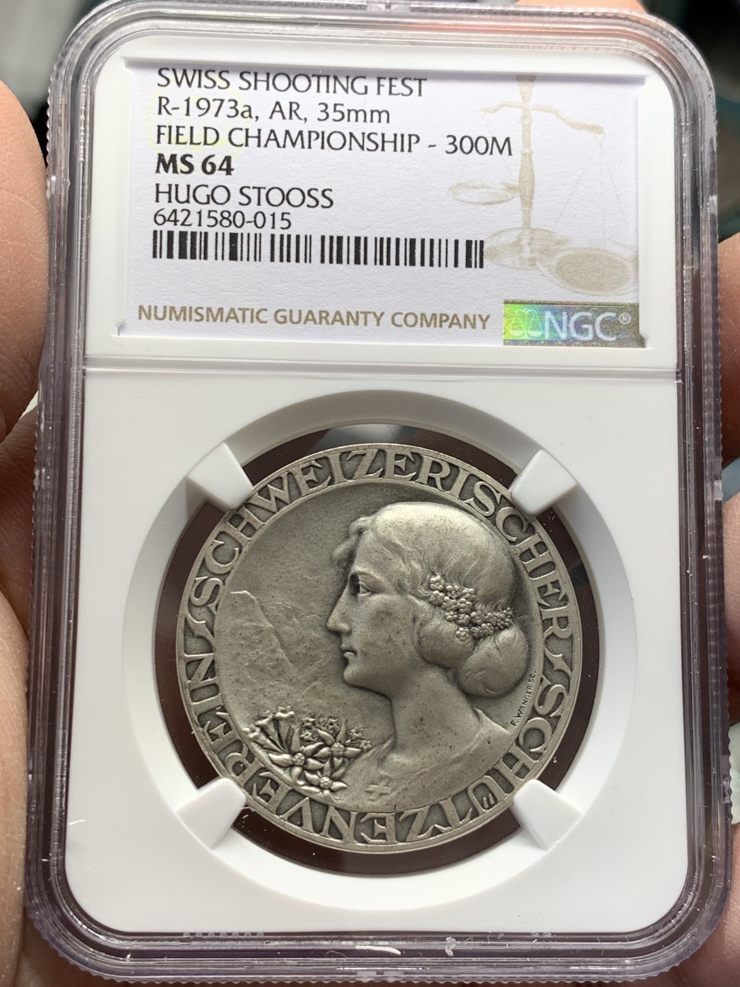 《竞宝斋》第141场-周日，周一 2场 (全场包邮) NGC MS64 1920-30年瑞士射击节女神银章 世纪交替 风格也开始转变 比较有意义