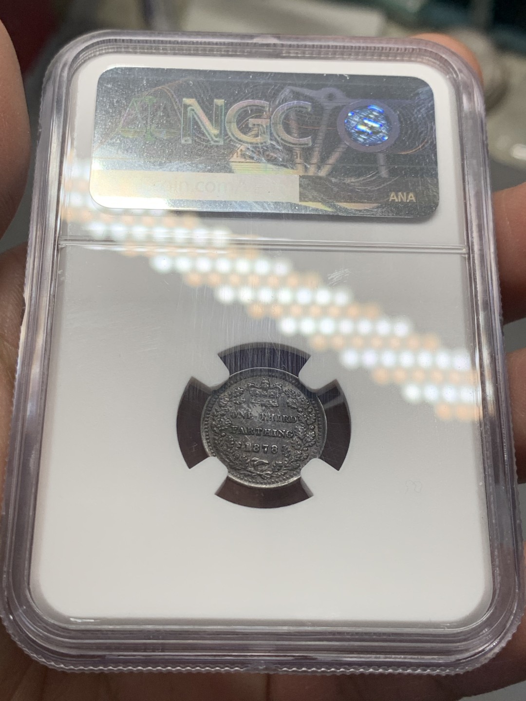 《竞宝斋》第141场-周日，周一 2场 (全场包邮) NGC-UNC 英国1878年 维多利亚女王 1/3F铜币 早期青年头很难见到这样的品相 没有出分有点可惜