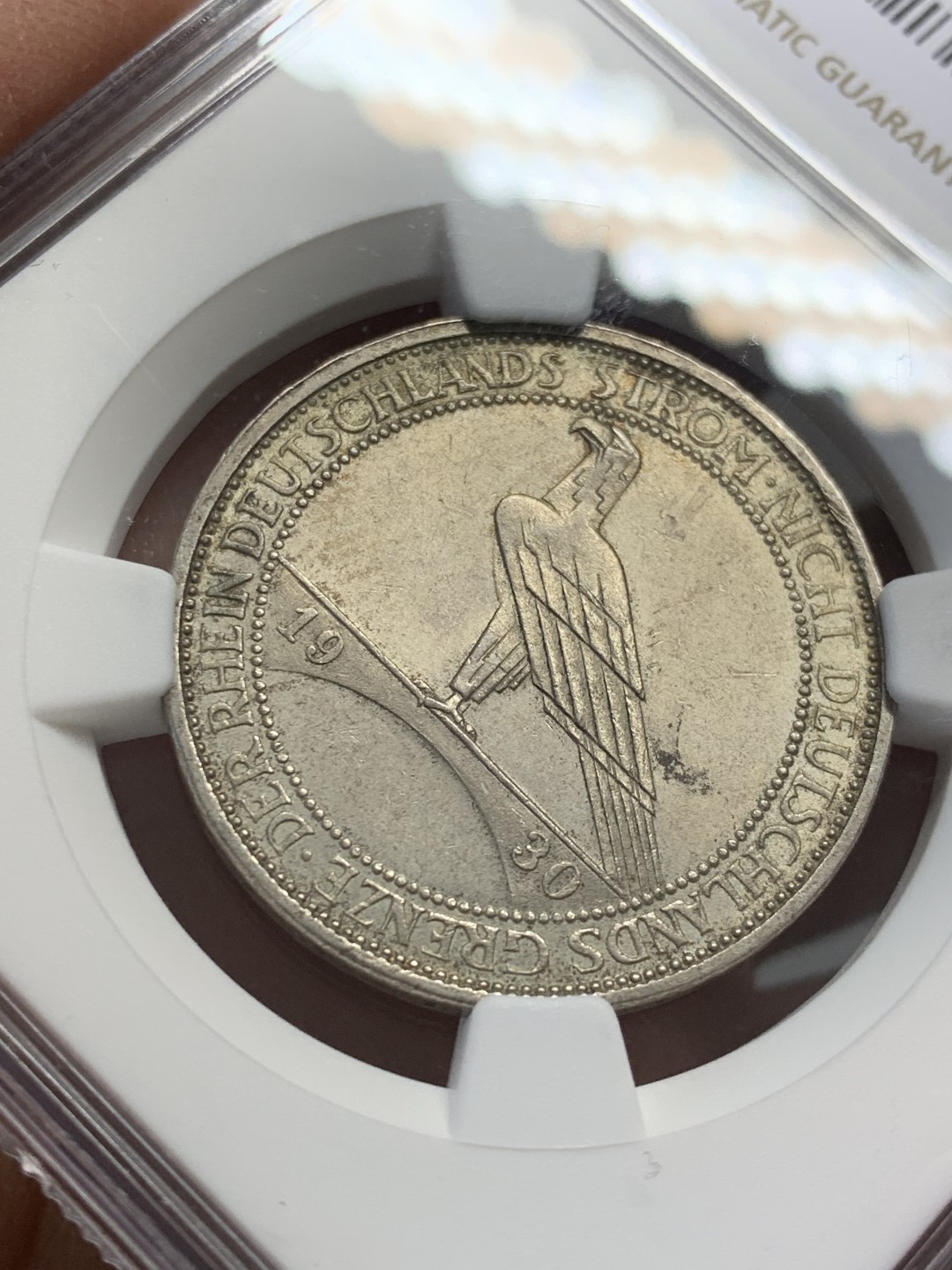 《竞宝斋》第141场-周日，周一 2场 (全场包邮) NGC-MS62 魏玛德国1930年莱茵解放 鹰桥3马克纪念银币