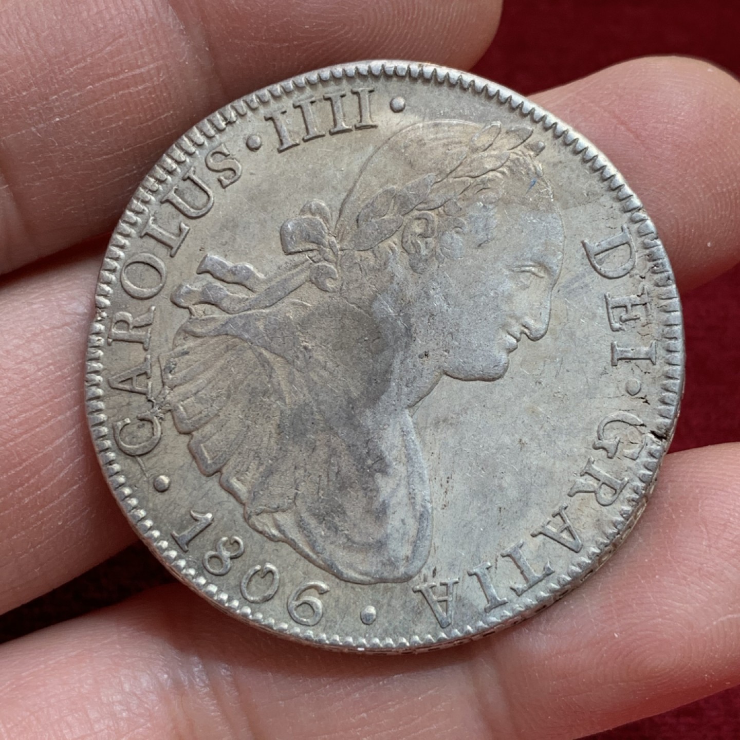 《竞宝斋》第141场-周日，周一 2场 (全场包邮) 墨西哥 1806年 卡四 双柱 8R 大银币 打制不错背面带光