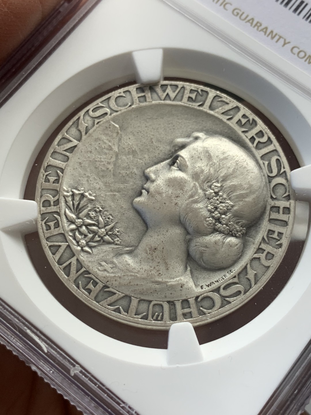 《竞宝斋》第141场-周日，周一 2场 (全场包邮) NGC MS64 1920-30年瑞士射击节女神银章 世纪交替 风格也开始转变 比较有意义