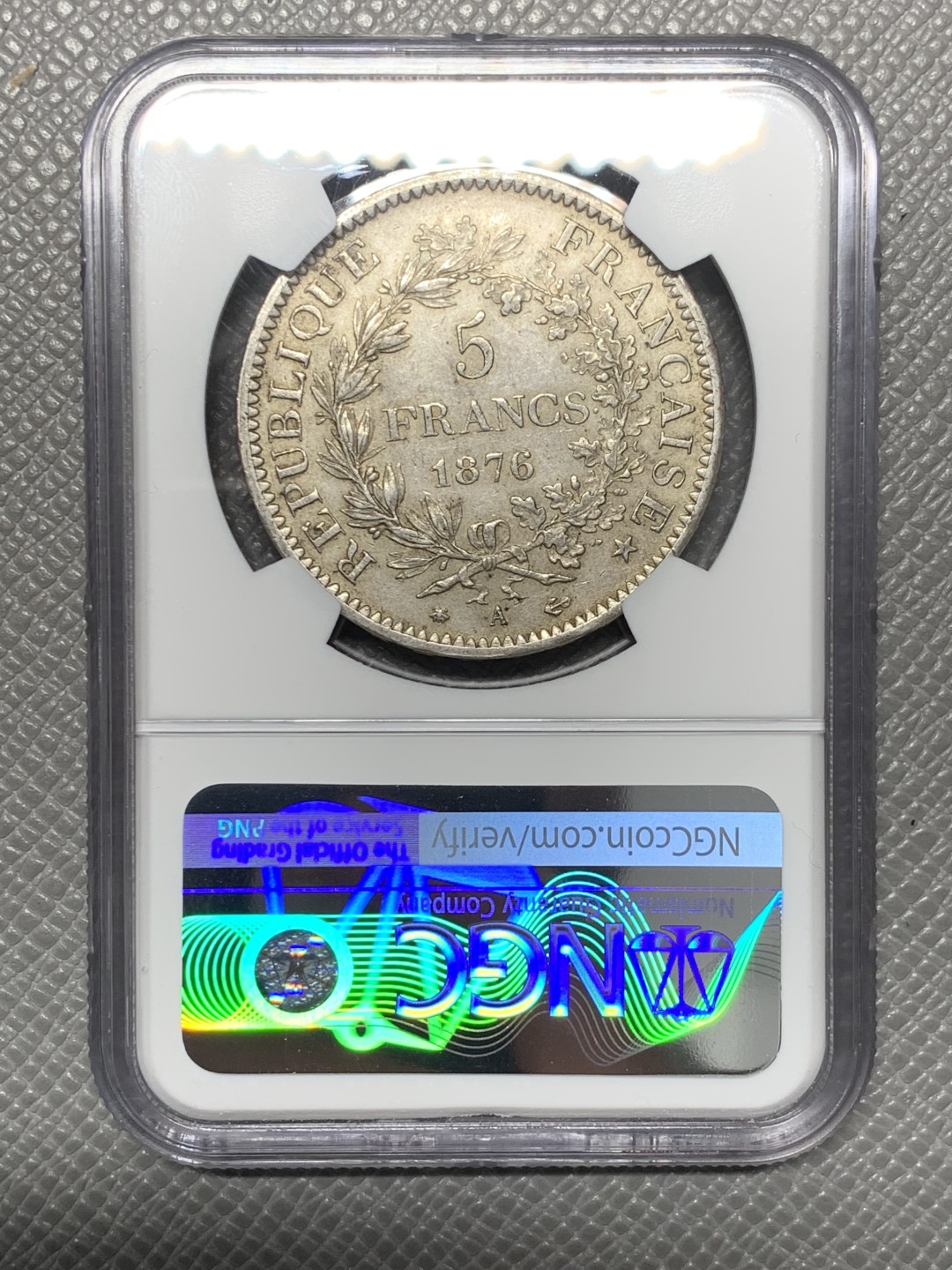 《竞宝斋》第141场-周日，周一 2场 (全场包邮) NGC-MS62 法国1876年 大力神 5法郎大银币 原味好品