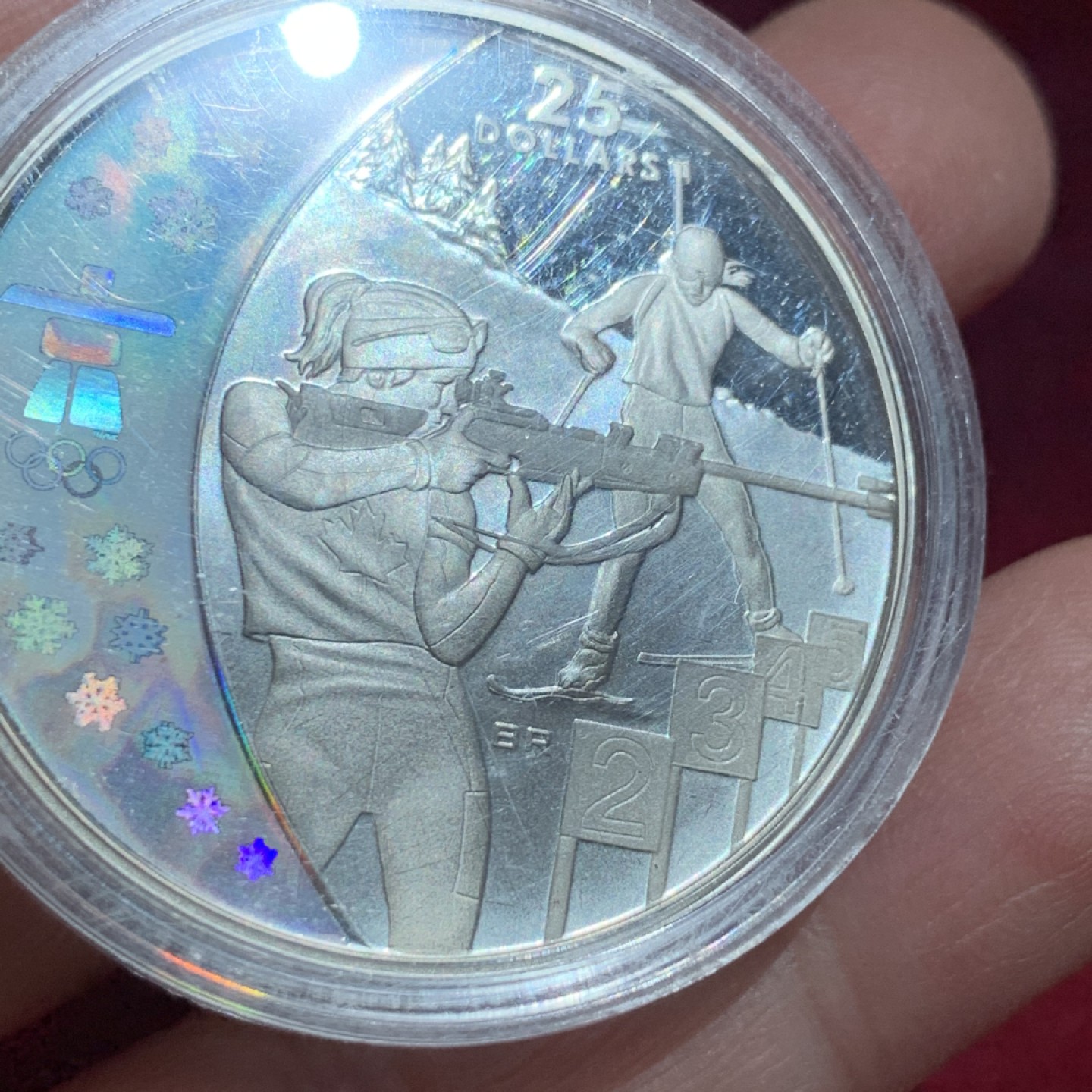 《竞宝斋》第141场-周日，周一 2场 (全场包邮) 加拿大 2007年温哥华冬奥会25元 幻彩精制 大银币