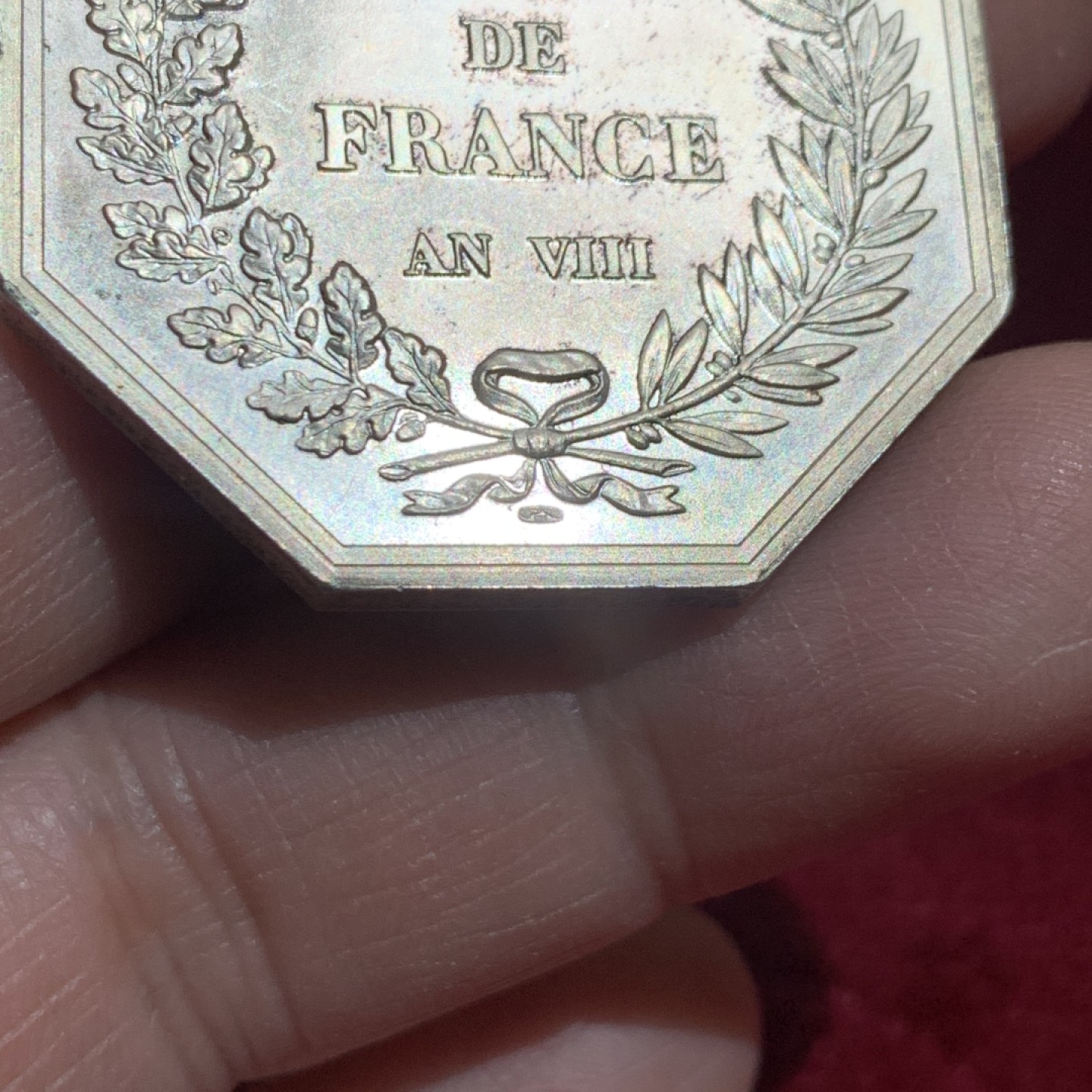 《竞宝斋》第141场-周日，周一 2场 (全场包邮) 法国 法兰西银行 银质八角 JETON代用币 顶级品相 可以送评 925银 对角40mm直径 重 29.2克