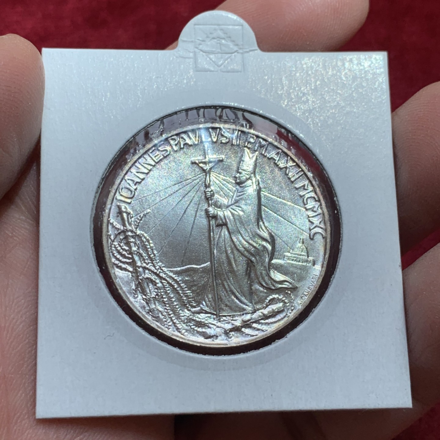 《竞宝斋》第141场-周日，周一 2场 (全场包邮) 梵蒂冈 1990年 教皇 1000里拉 银币 少见品种 状态好