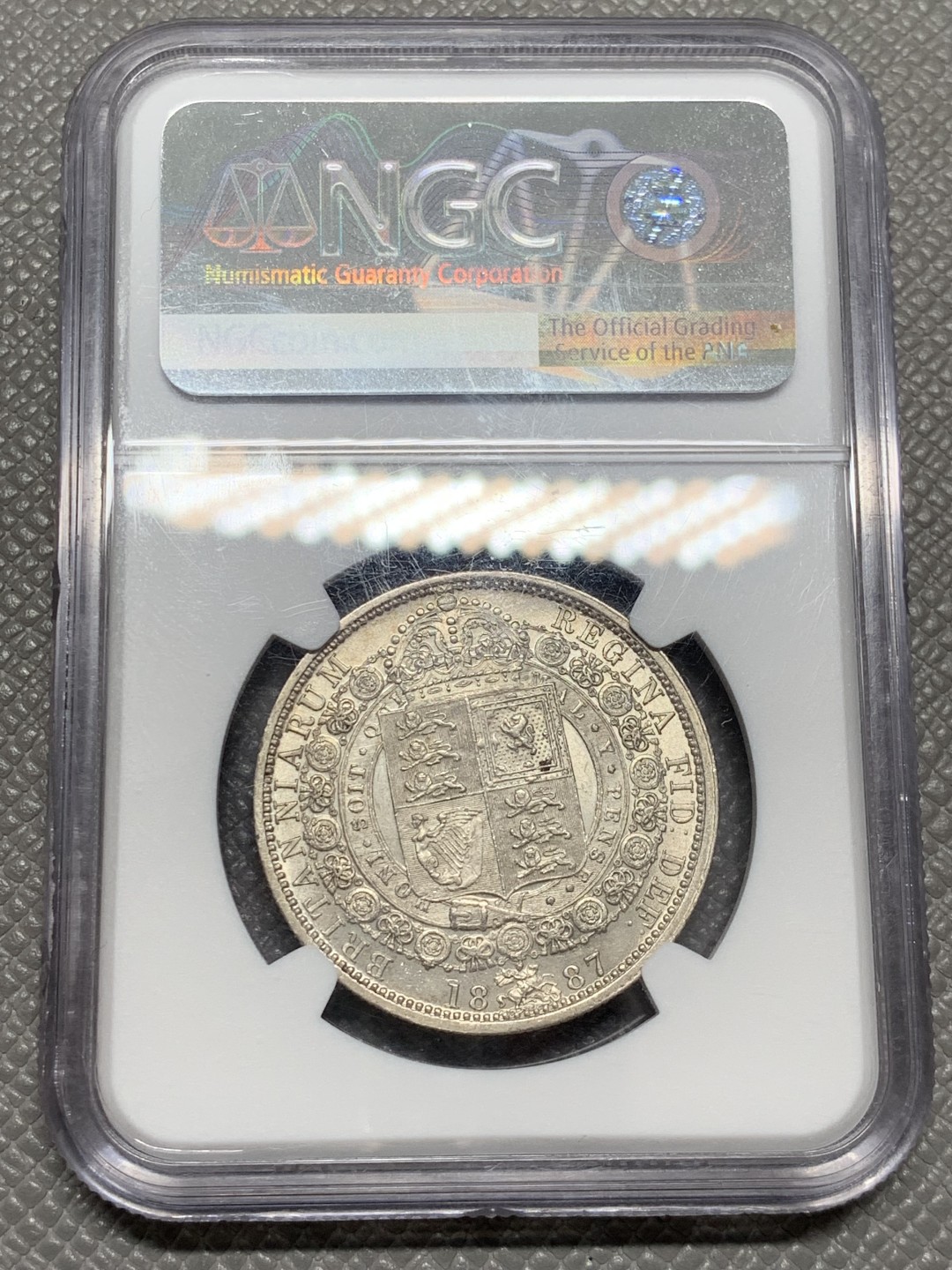 《竞宝斋》第141场-周日，周一 2场 (全场包邮) NGC-MS61 英国 1887年 维多利亚女王1/2克朗 银币