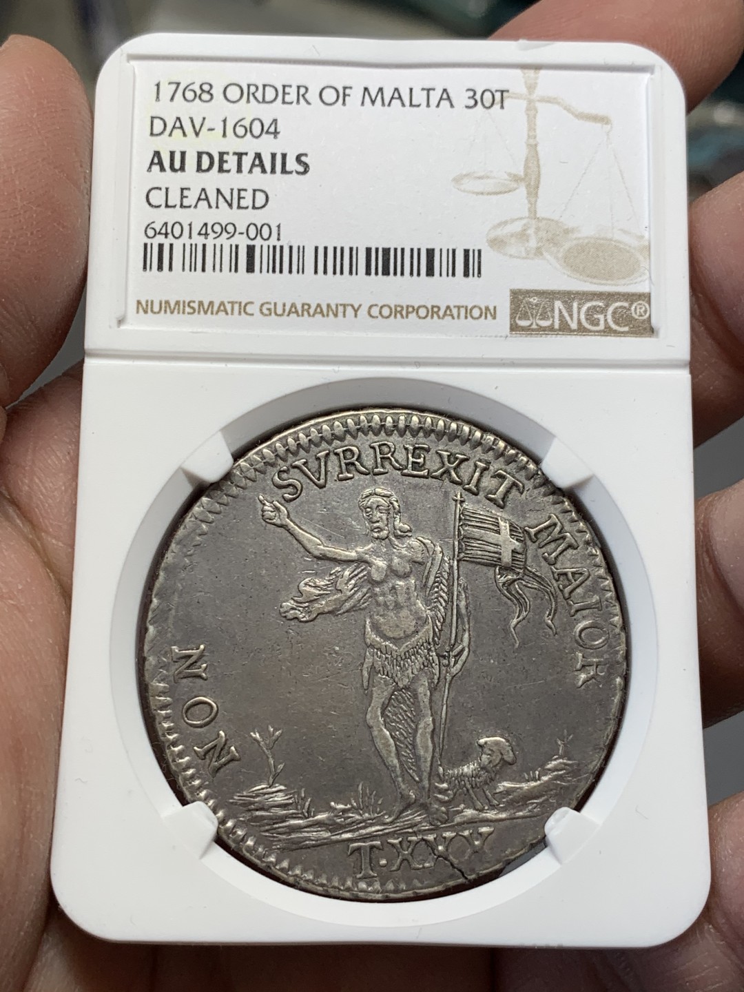 《竞宝斋》第141场-周日，周一 2场 (全场包邮) NGC-AUD砸盒 1768年马耳他骑士团30塔里 少见的马耳他骑士团大银币 细节见图