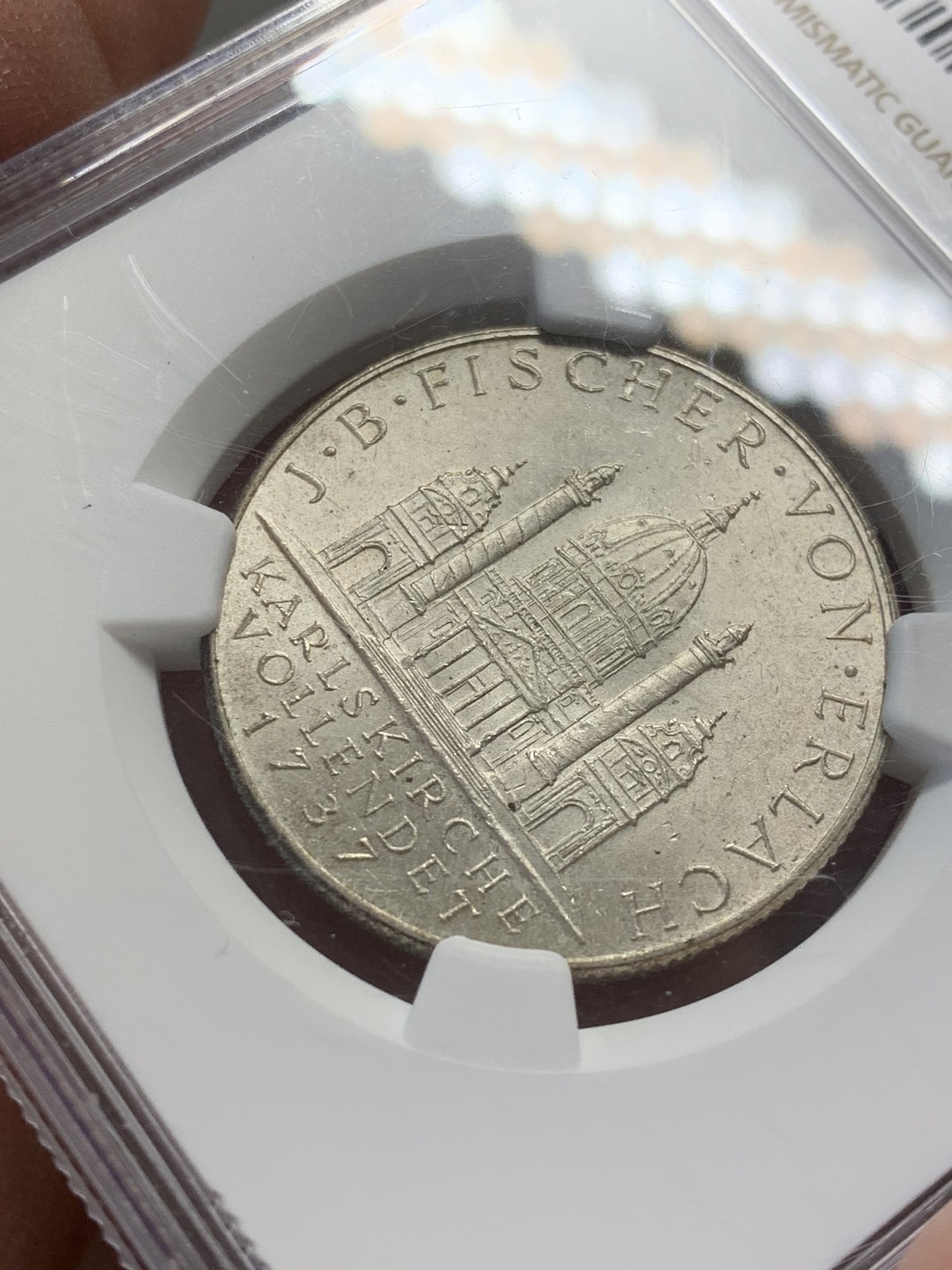 《竞宝斋》第141场-周日，周一 2场 (全场包邮) NGC-MS63 奥地利 1937年 2先令 圣查尔斯教堂 银币 原光 难得高分