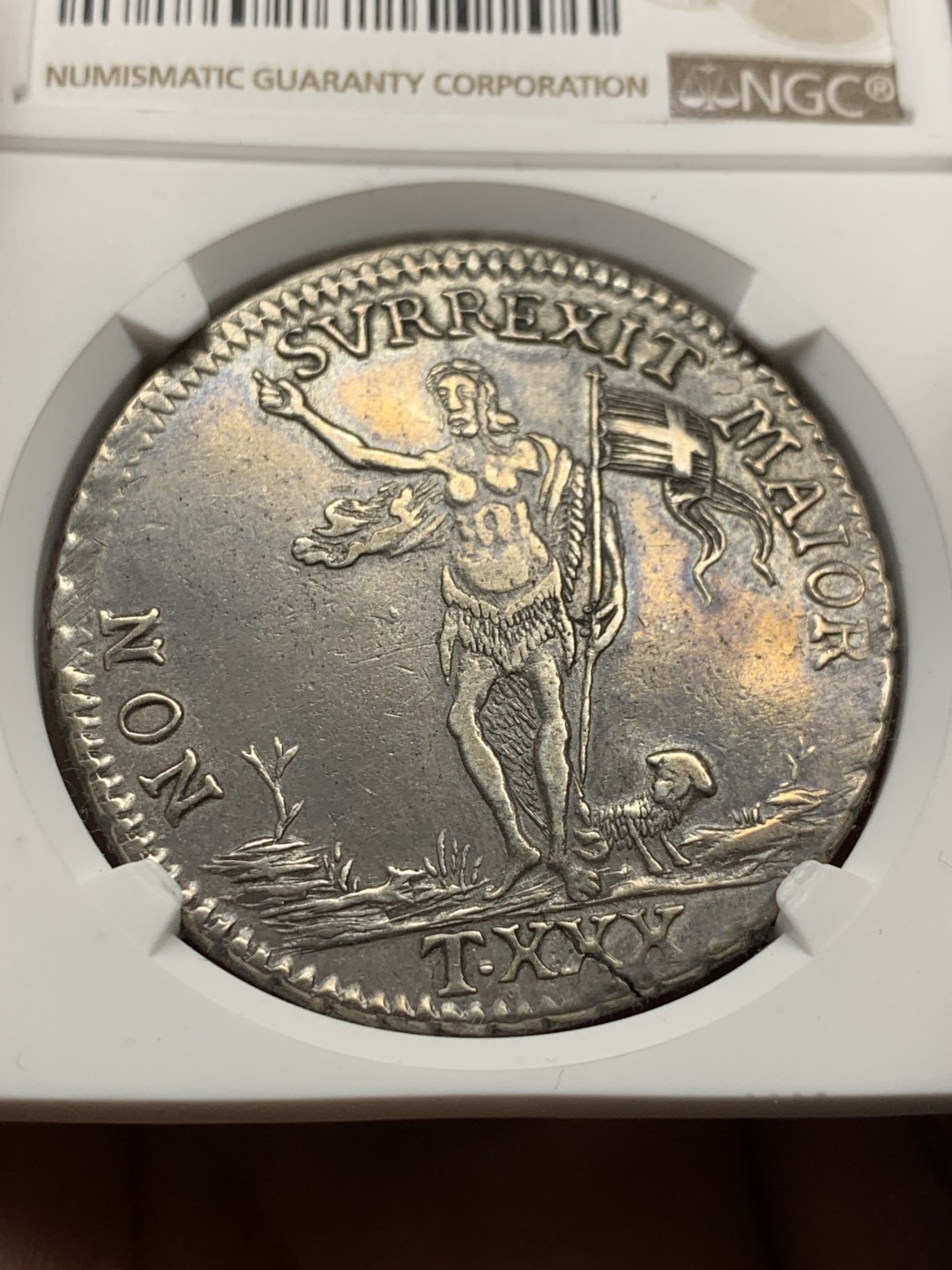 《竞宝斋》第141场-周日，周一 2场 (全场包邮) NGC-AUD砸盒 1768年马耳他骑士团30塔里 少见的马耳他骑士团大银币 细节见图