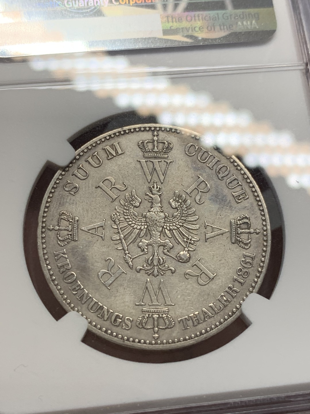 《竞宝斋》第141场-周日，周一 2场 (全场包邮) NGC-AU  德国 1861年 泰勒 银币 普鲁士 威廉一世登基泰勒 细节美
