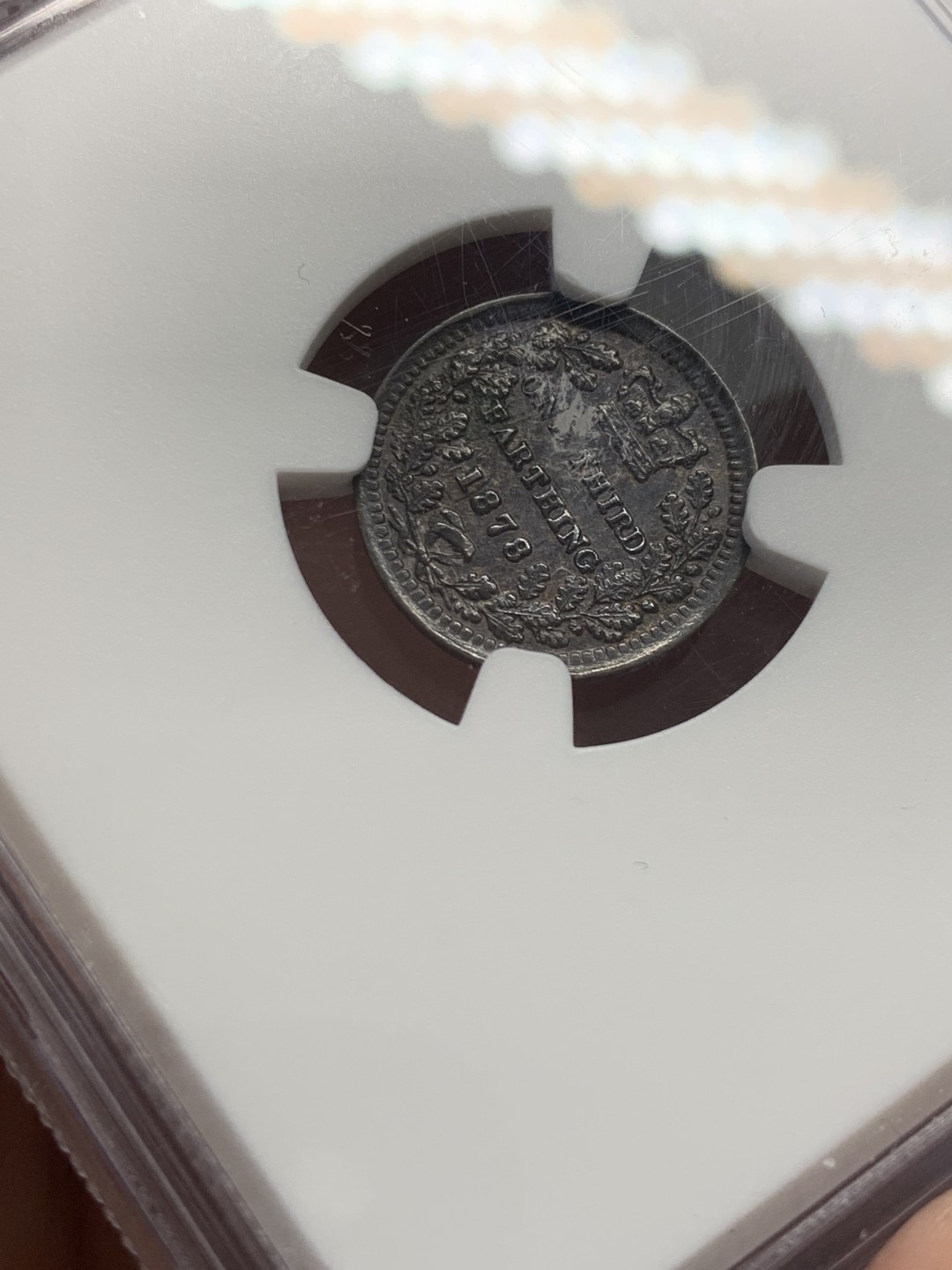 《竞宝斋》第141场-周日，周一 2场 (全场包邮) NGC-UNC 英国1878年 维多利亚女王 1/3F铜币 早期青年头很难见到这样的品相 没有出分有点可惜