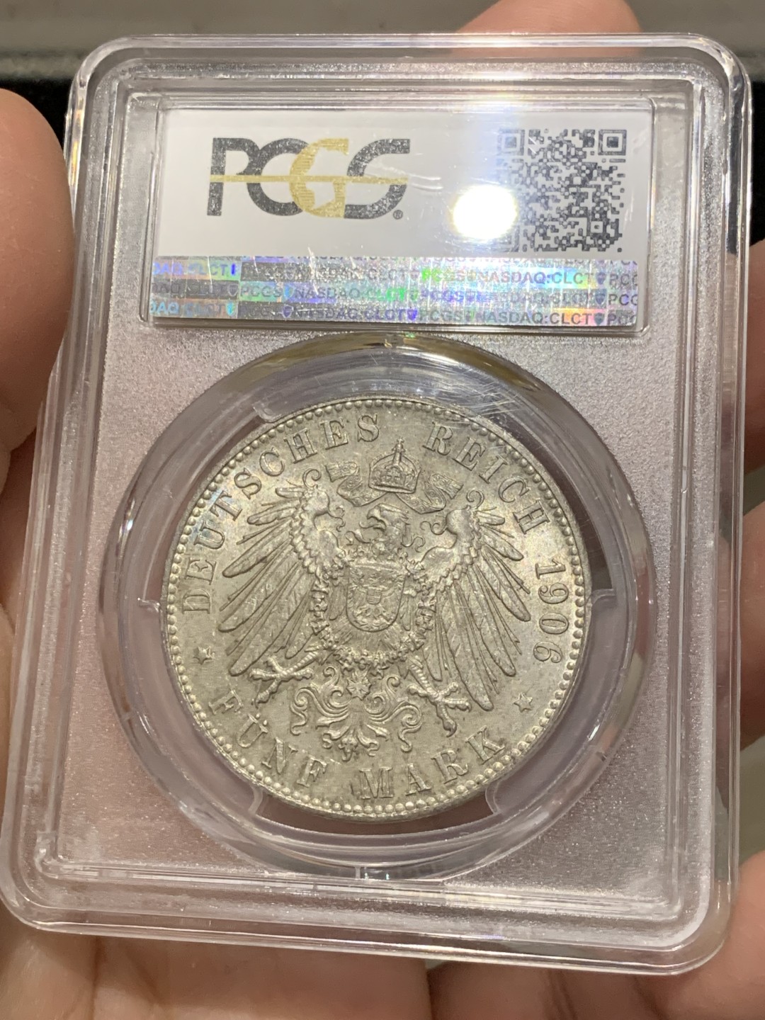 《竞宝斋》第141场-周日，周一 2场 (全场包邮) PCGS-MS66，德国1906年不莱梅5马克银币，图徽饱满，细节绝佳，收藏佳品 顶配分数