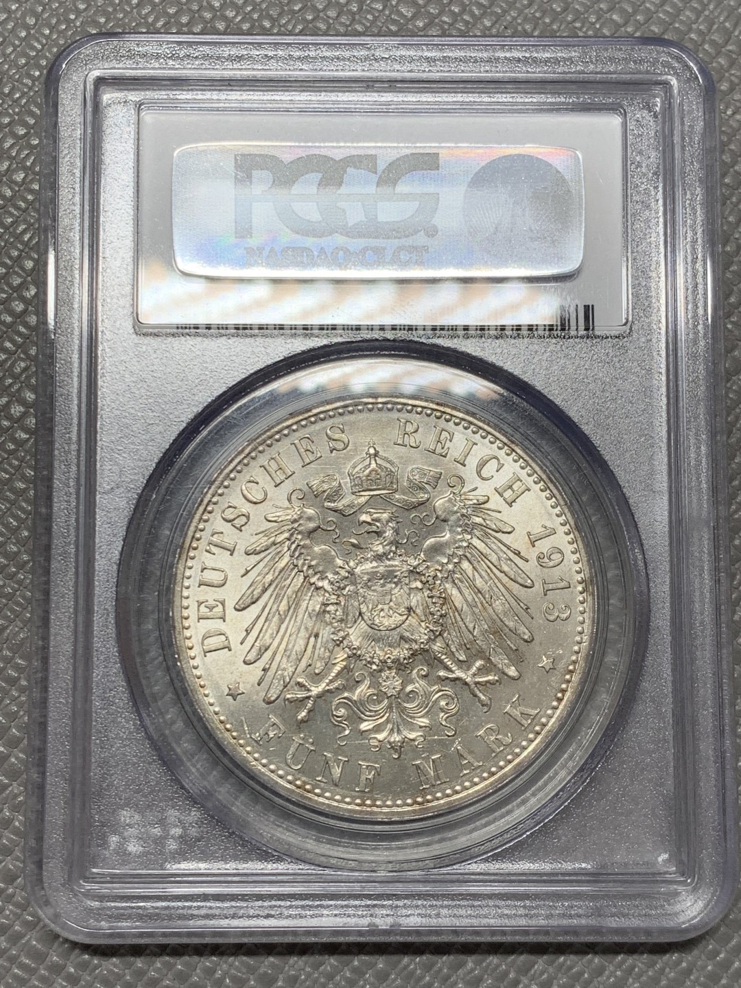 《竞宝斋》第141场-周日，周一 2场 (全场包邮) PCGS-MS62 德国 1913年 5马克 银币 普鲁士 威廉二世军装版大银币 原光好品
