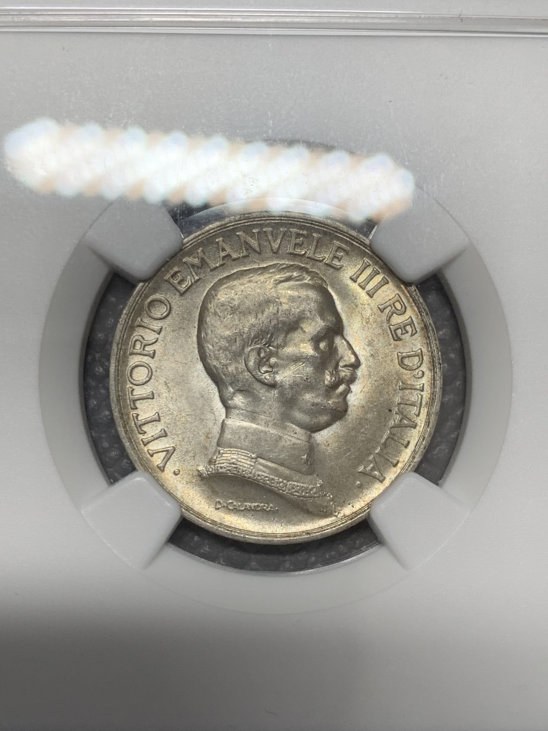 《竞宝斋》第141场-周日，周一 2场 (全场包邮) NGC MS63 意大利 1917年 马车1里拉 银币 状态好转光明显