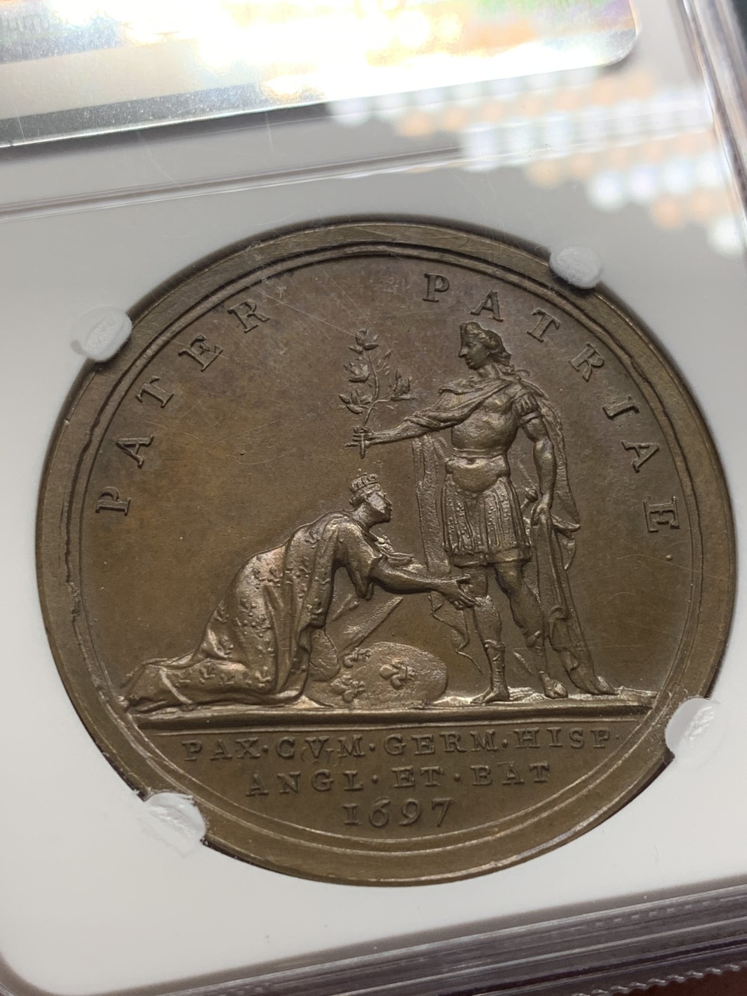 《竞宝斋》第141场-周日，周一 2场 (全场包邮) NGC MS64 法国 1697 雷斯维克 胜利纪念 铜章