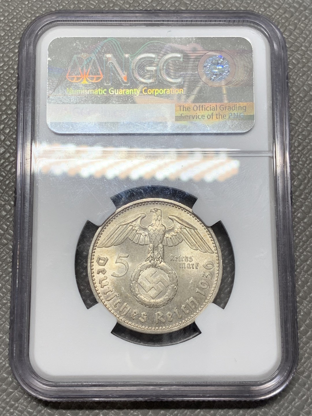 《竞宝斋》第141场-周日，周一 2场 (全场包邮) NGC MS64 德国 1936 兴登堡 5马克 银币 高等级分数 状态一流