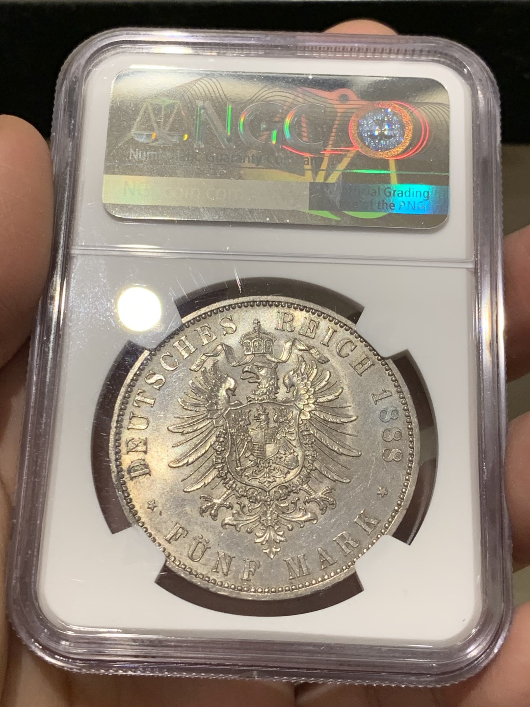 《竞宝斋》第141场-周日，周一 2场 (全场包邮) NGC MS62 德国普鲁士1888年5马克银币，百日皇帝弗里德里希三世，三皇年名誉品，人物雕像栩栩如生