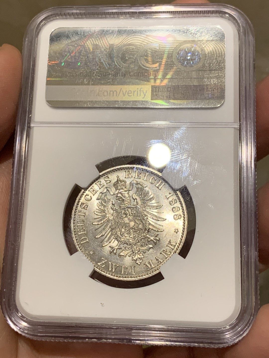 《竞宝斋》第141场-周日，周一 2场 (全场包邮) NGC MS62 德国普鲁士1888年 三皇之年2马克银币 大热品种