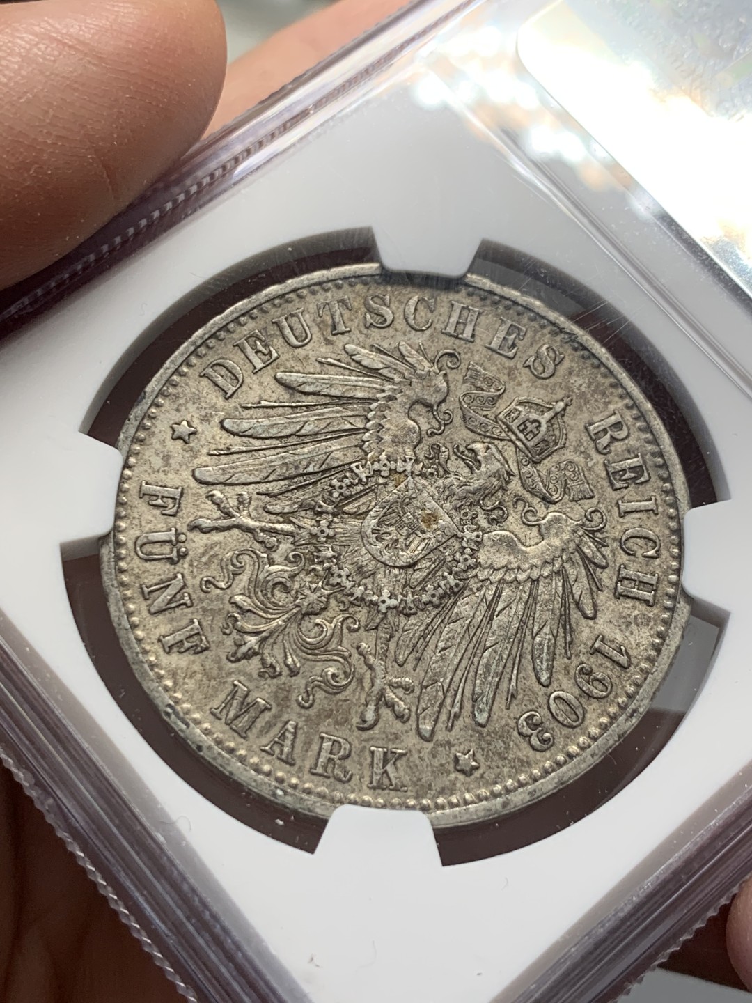 《竞宝斋》第141场-周日，周一 2场 (全场包邮) NGC-AU53 德国符腾堡 1903年 威廉二世大胡子 5马克银币 出分难的品种 这样的分也是排进前十的